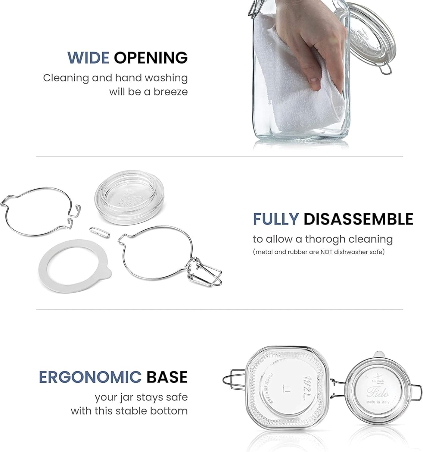 Bormioli Rocco SYNCHKG114546 Fido Clear Glass Jar with 85 mm Gasket , 0.75 Liter (Pack of 2)