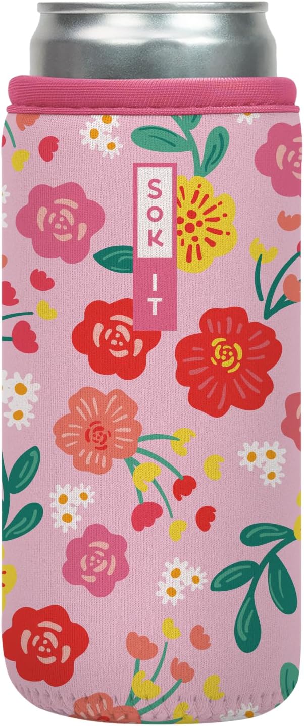 Sok It CanSok Sleeve for Beer & Soda Insulated Neoprene Cover (Bloom Your Way, 12oz Slim Can Sleeve)