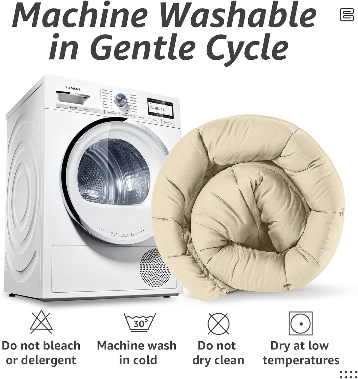 HYLEORY All Season Queen Size Bed Comforter - Cooling Down Alternative Quilted Duvet Insert with Corner Tabs - Winter Warm - Machine Washable - Beige