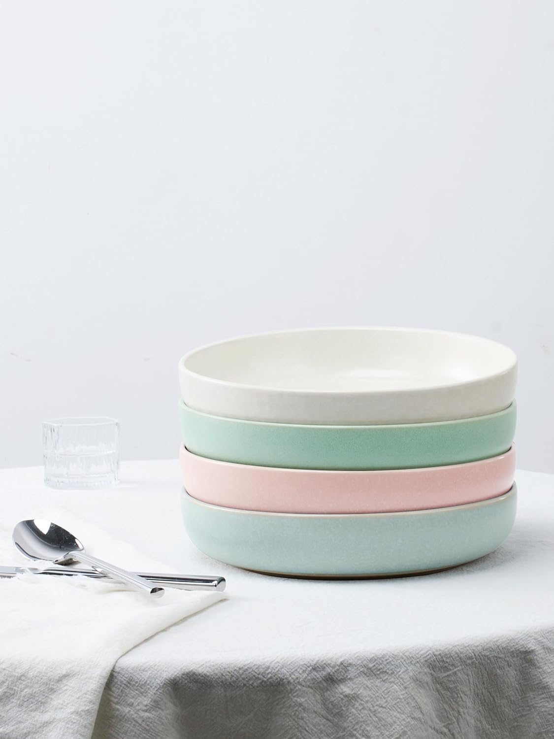 famiware Milkyway Pasta Bowls Set of 4, 8.5" Large Salad Bowls, Double Reactive Glaze, Sturdy & Stackable, Ideal for Housewarming, Festivals, Matte Multi-color