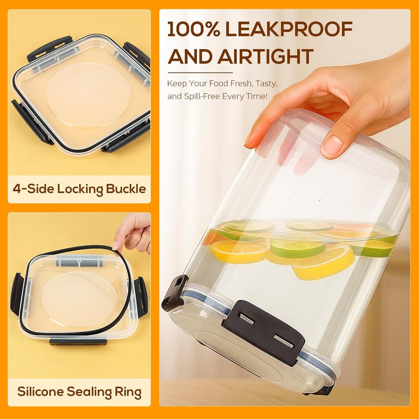 Large Thicker Food Storage Containers with Lids Airtight 5.3L/179Oz, 4pcs Plastic Pantry Storage Container for Dry Food/Flour/Sugar/Pasta/Cereal/Baking Supplies, Canister for Kitchen Organization