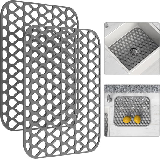 Silicone Sink Mat 2PCS TOOVEM Sink Protectors for Kitchen Sinks, Non-Slip Folding Grid for Bottom of Farmhouse Stainless Steel Porcelain Sink Pad