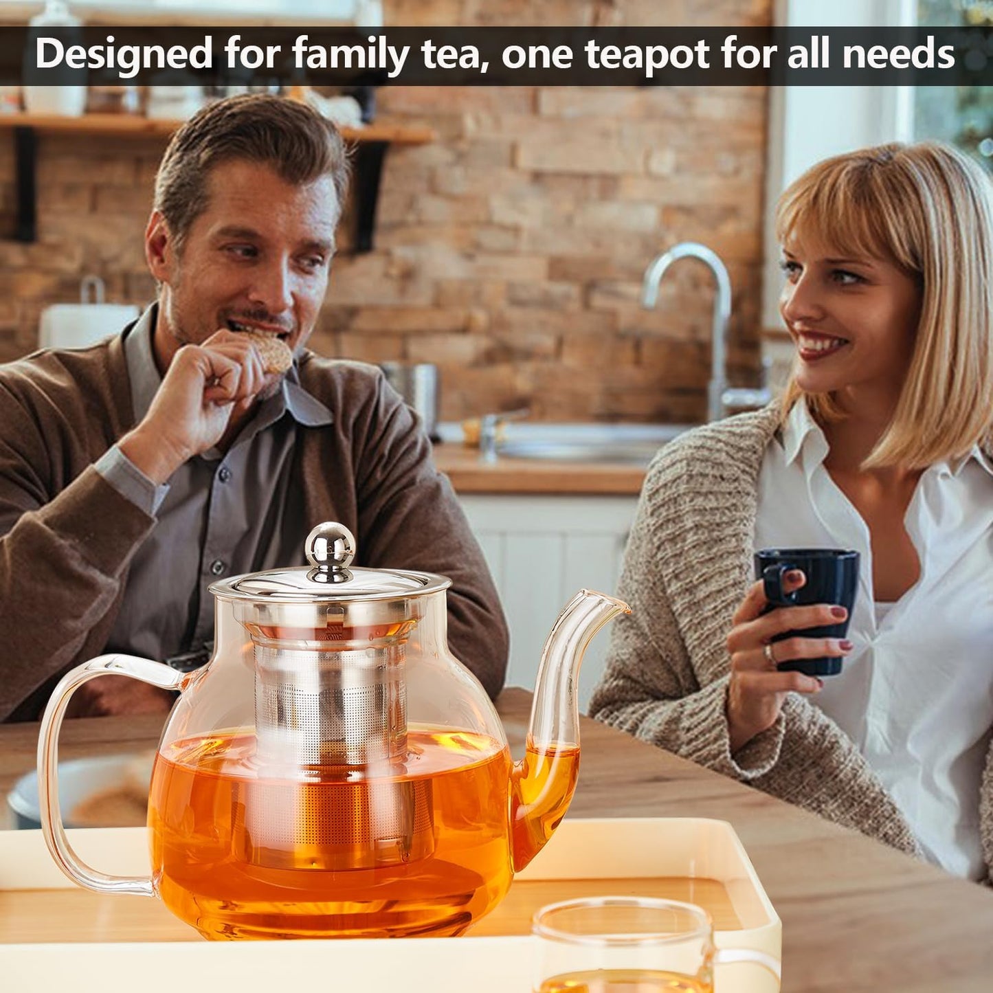 Glass Teapot with Removable Infuser - 37oz/1100ml Borosilicate Glass, Stovetop & Microwave Safe for Blooming & Loose Leaf Tea, Handmade Tea Maker Gift