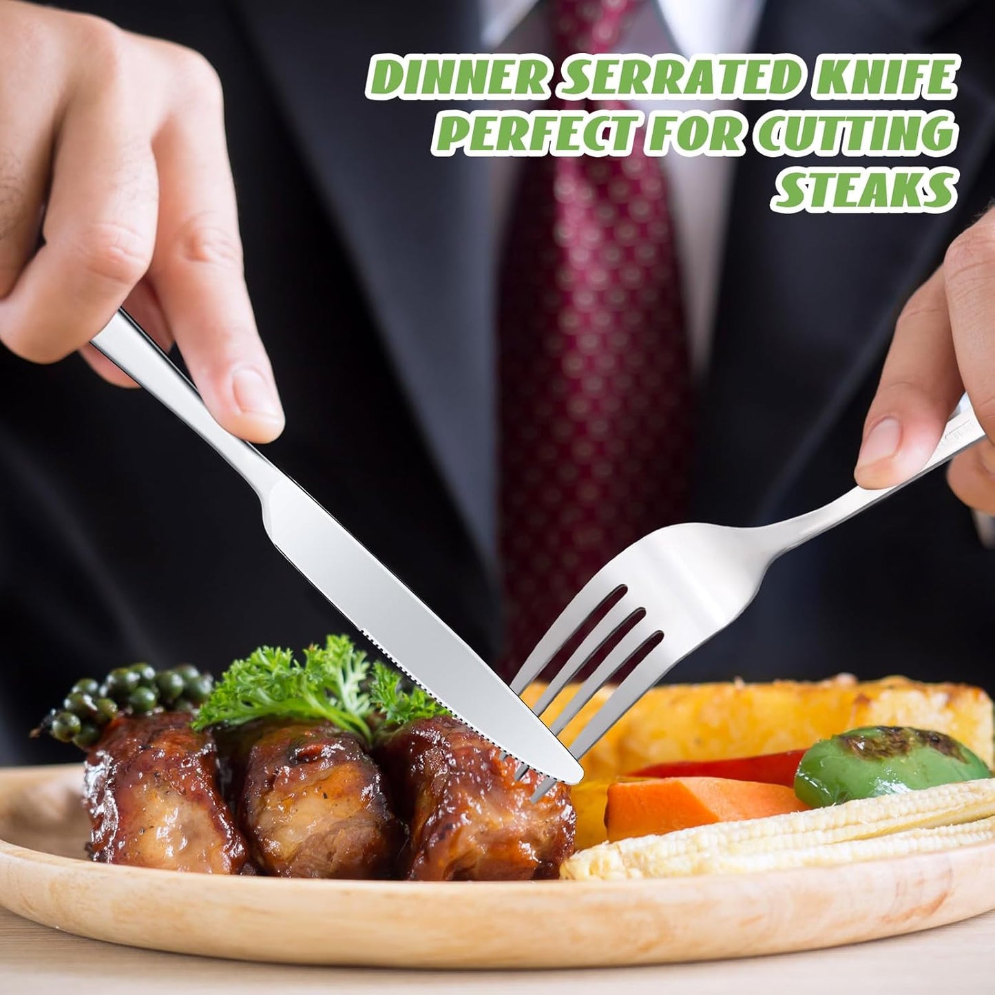 Nuenen 100 Pieces Stainless Steel forks and knives Dinner Flatware Set Tableware Cutlery for Butter Kitchen Restaurant, Dishwasher Safe(Silver,8.4 Inches, 7.1 Inches)