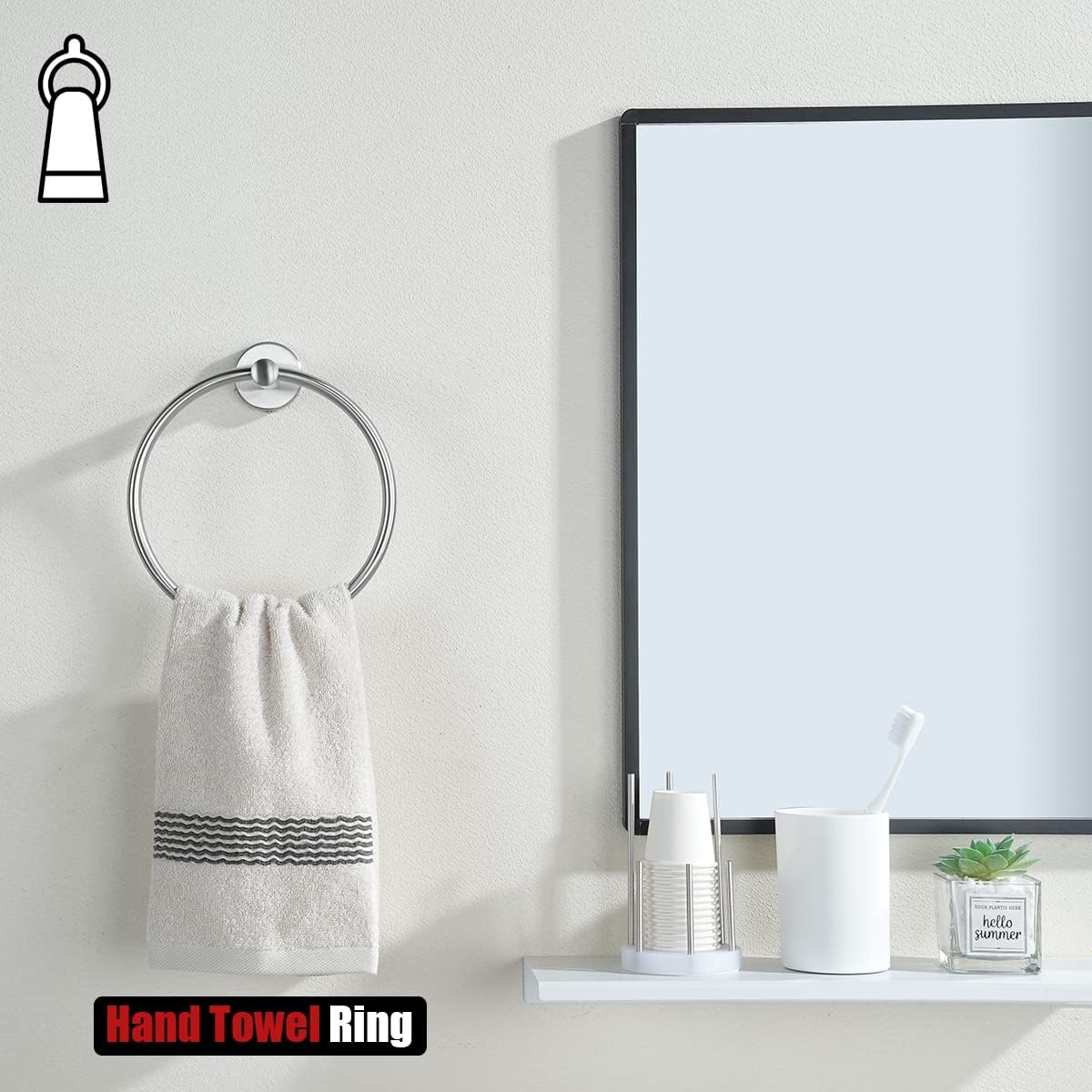 JQK Towel Ring, 304 Stainless Steel Hand Towel Holder for Bathroom, Brushed Finished Wall Mount, TR130-BN