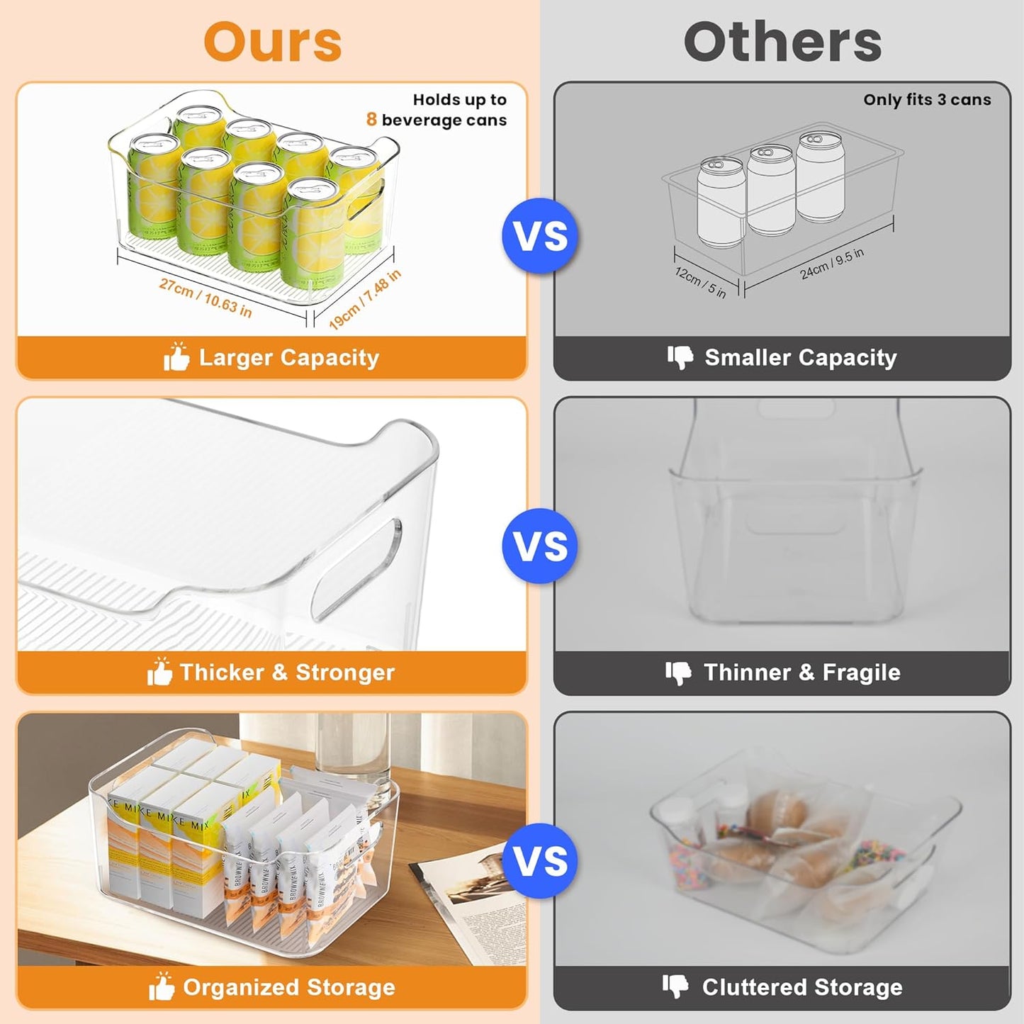 Clear Plastic Storage Bins-Pantry Organizers & Storage Containers-Refrigerator Organizer Bins with Handle - Home Organization Must Haves for Kitchen (Clear 2 Pack-Large)