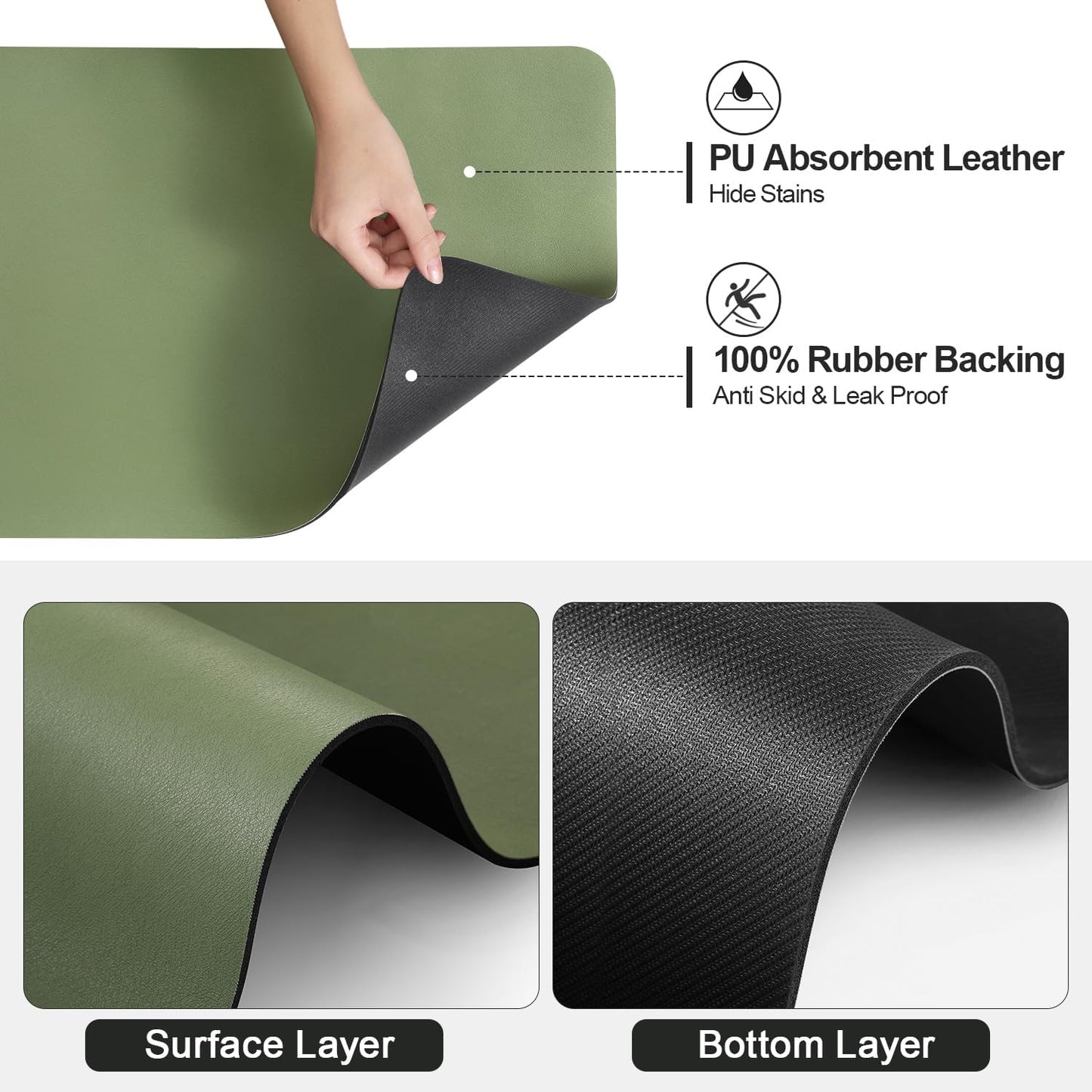 Dish Drying Mat for Kitchen Counter | Coffee Bar Mat for Countertops | Heat Resistant Drainer Mat with Non-slip Rubber Backed | Hide Stain Kitchen Absorbent Draining Mat | Green 16"x18"