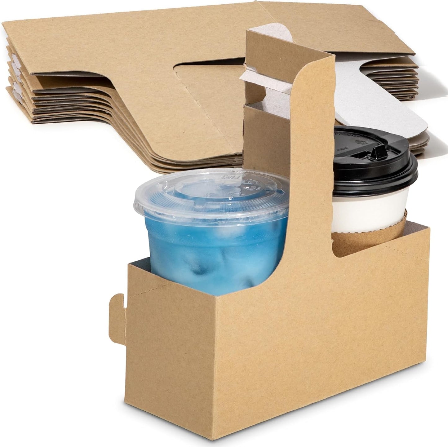 FMP Brands 2 Cup Disposable Drink Carrier with Handle, 15 Pack Kraft Paperboard Handled Drink Carriers 12-30 oz to Go Coffee Cup Holder, Cup Carrier for Cold Hot Drinks, Takeout, Cafe