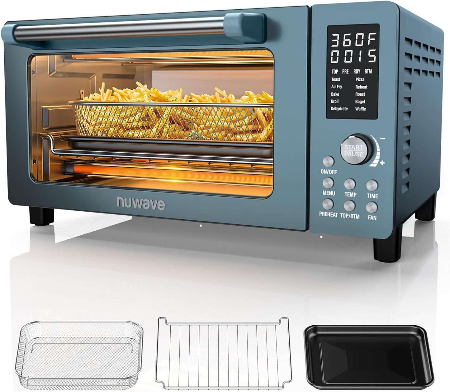 Nuwave Bravo Pro Convection Air Fryer Toaster Oven Combo, 2025 New and Improved, 10-in-1, 50°-450°F Temp Controls, Quick & Even Crisp Technology, 21Qt Capacity, Cozy Blue, PFAS Free