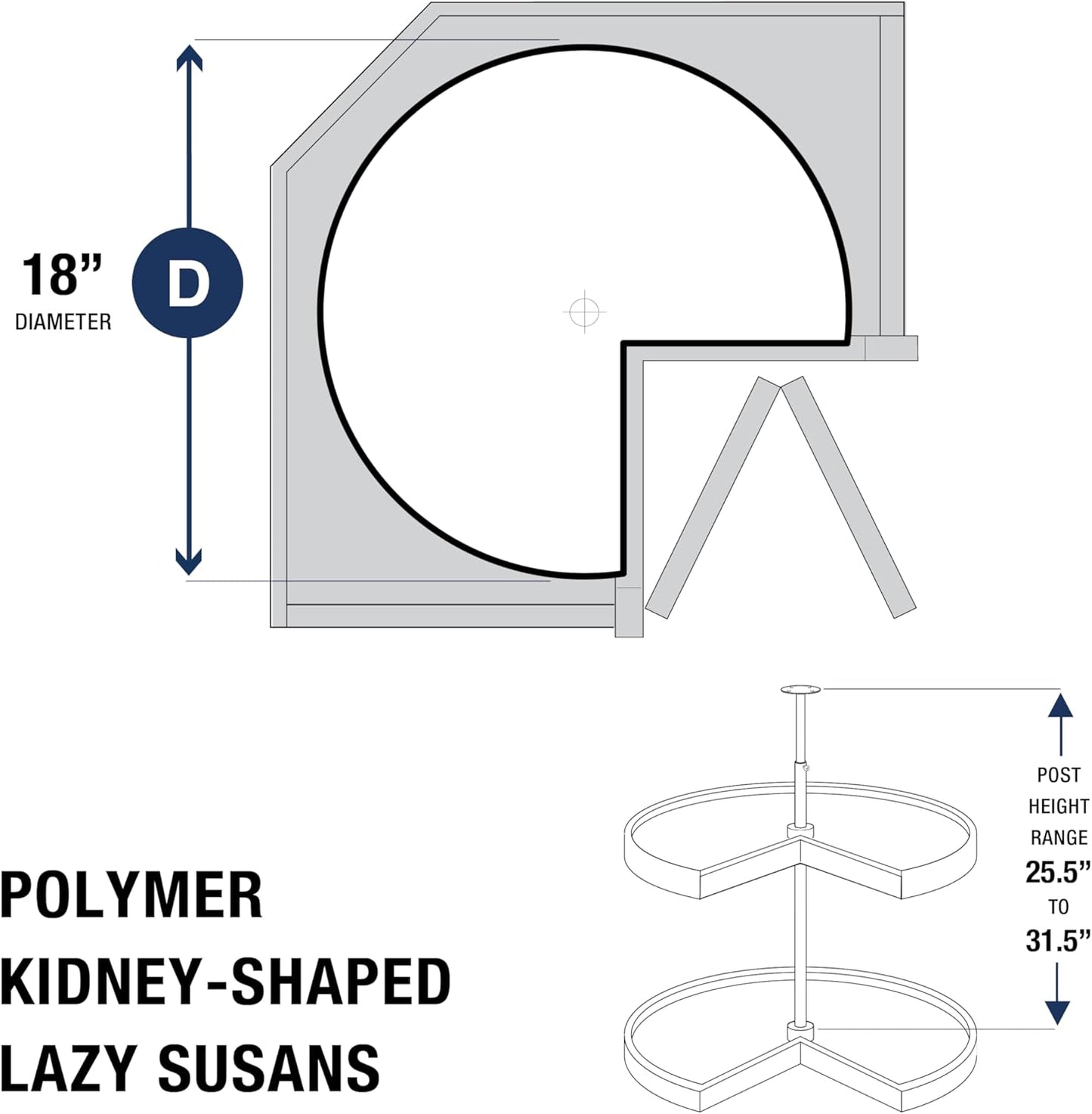 Knape & Vogt Plastic Lazy Susan Organizer, 2-Tier Lazy Susan for Cabinet, Kidney-Shaped 18-Inch Polymer 360º Turntable, White