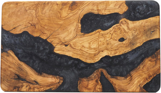 Handmade Epoxy Cutting Board & Charcuterie Board - Decorative, Olive Wood Boards for Serving Cheese, Fruit, Meat - Ideal for Kitchen, Unique Housewarming Gift - Black Resin