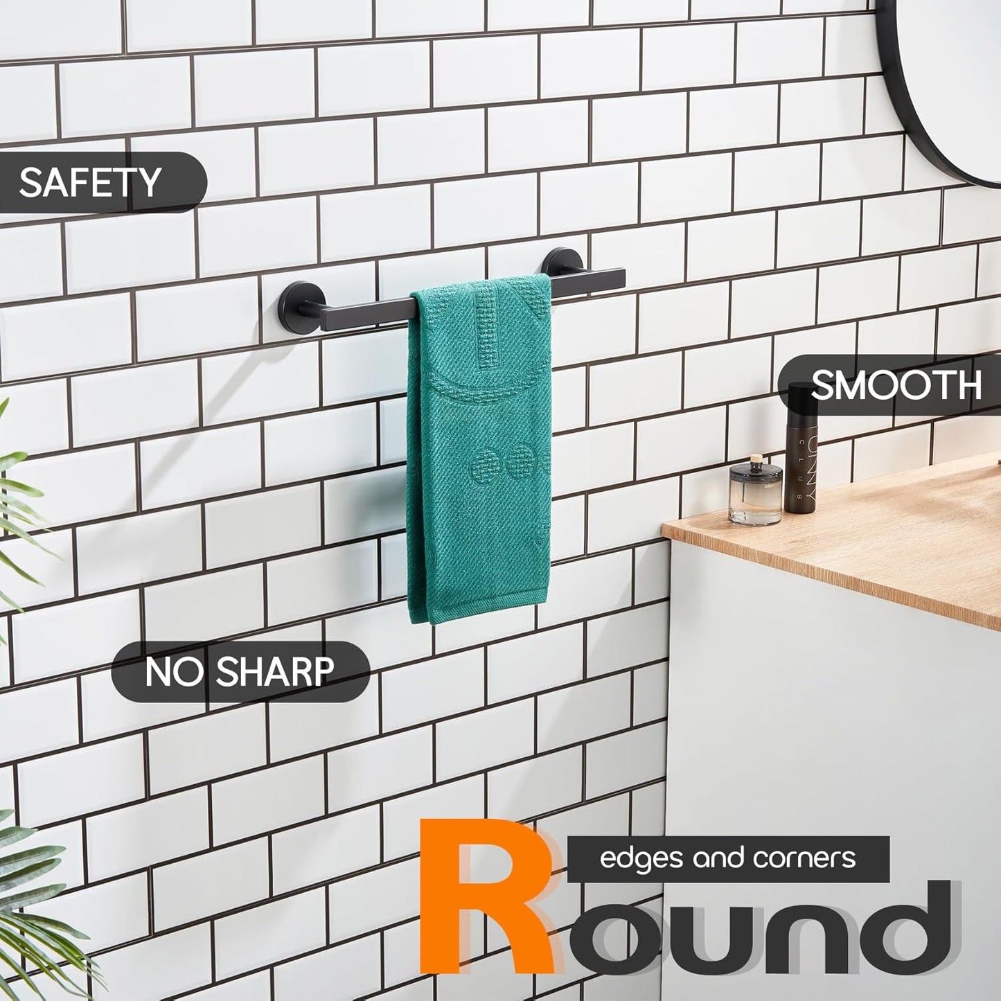 12 Inch Bathroom Towel Bar Bath Towel Rack Kitchen Towel Holder Towel Ring Wall Mounted SUS304 Stainless Steel Matte Black AN4001MB-L12