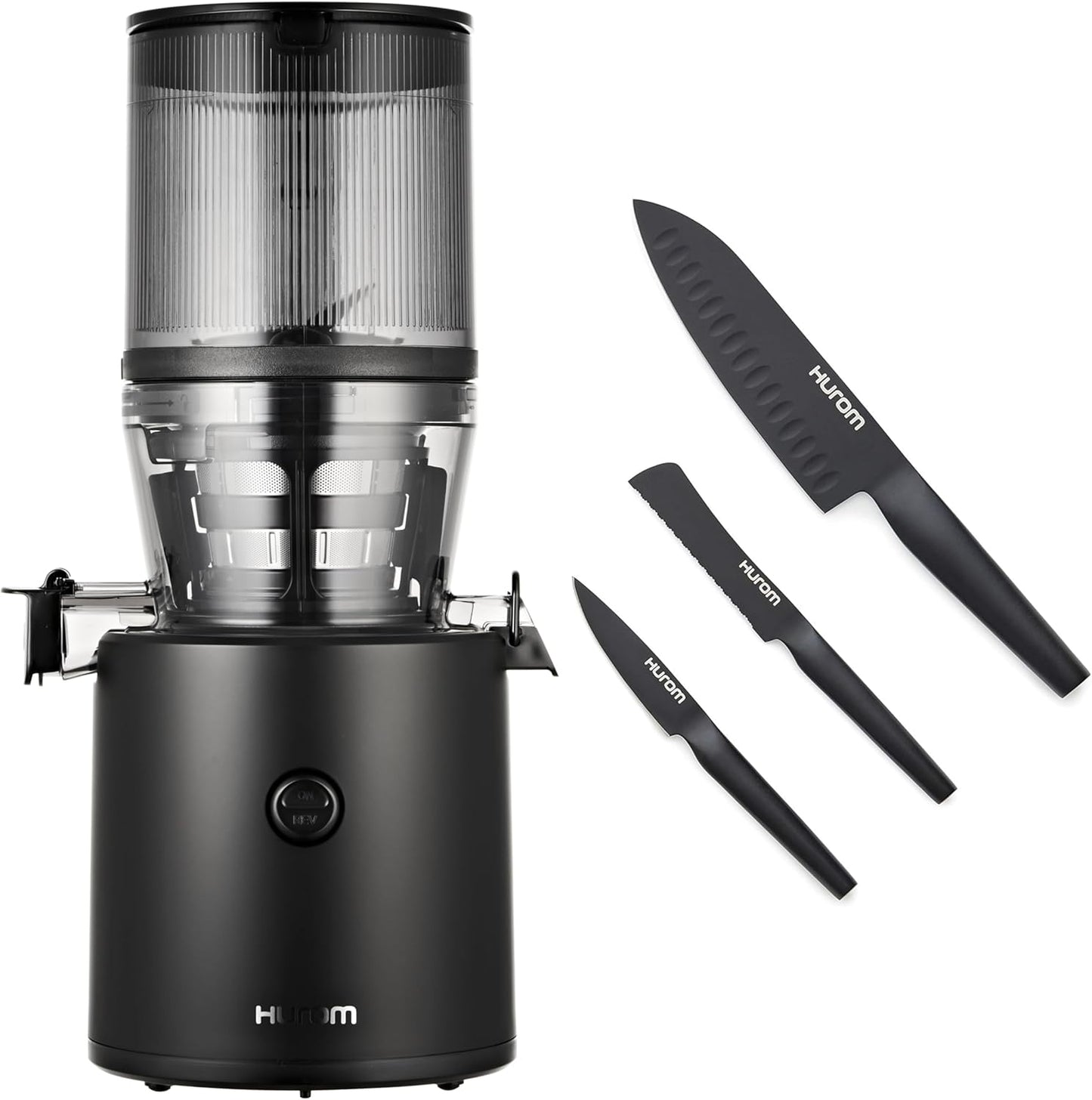 Hurom Black H320 Slow Juicer with German Steel Knife Set, Self-Feeding Cold Press Juice Machine, Corrosion-Resistant and Non-Stick Coated Blades, High Yield, BPA Free (500ml/ 16oz)