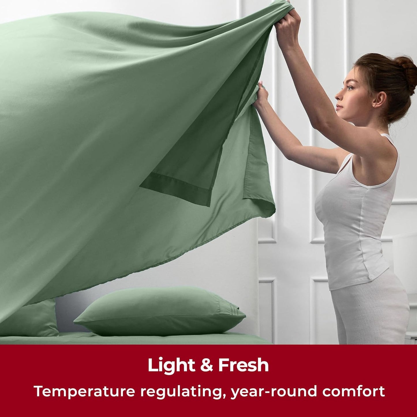 Mellanni Split King Sheets Set - 5 PC Iconic Collection Bedding - Hotel Luxury, Extra Soft, Cooling Bed Sheets - Wrinkle, Fade, Stain Resistant (Split King, Sage)