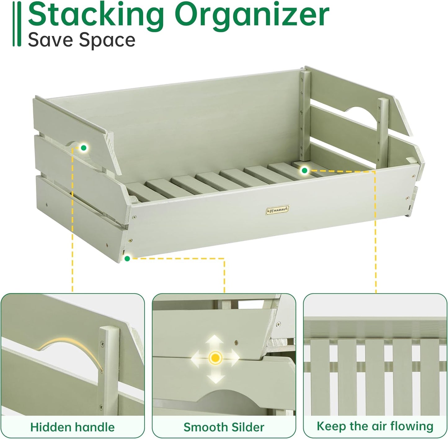 HABAU Wood Potato Onion Storage Bins - Wooden Stackable Produce Basket - Fruit Vegetable Storage for Kitchen Pantry Organization