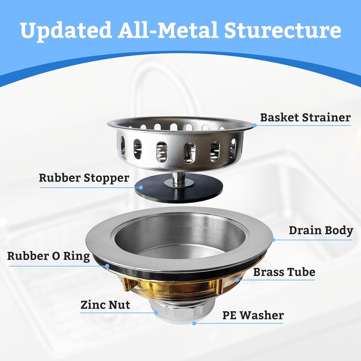 Metal World BS10101BN-10P Post Style Sink Strainer, 3-1/2" Metal Kitchen Strainer, Cast Brass Body Basket Strainer, Strainer with Stainless Steel Basket, Brushed Nickel Finish 10 Pack