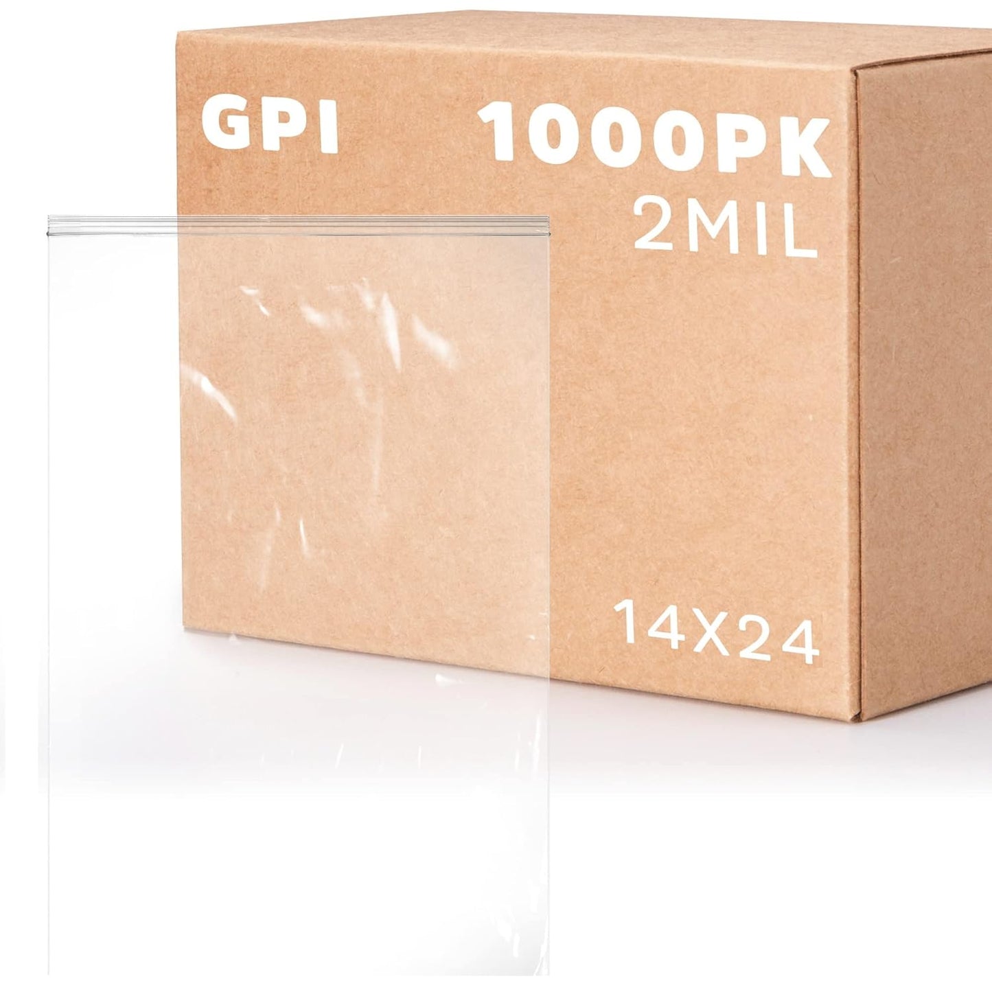 GPI - 14" x 24", Case of 1000, Clear Plastic Reclosable Jumbo Zip Bags, 2 Mil Thick, Zip Poly Bags with Resealable Lock Seal Zipper For Food, Apparel, Shirts, Household, School & Office Supplies