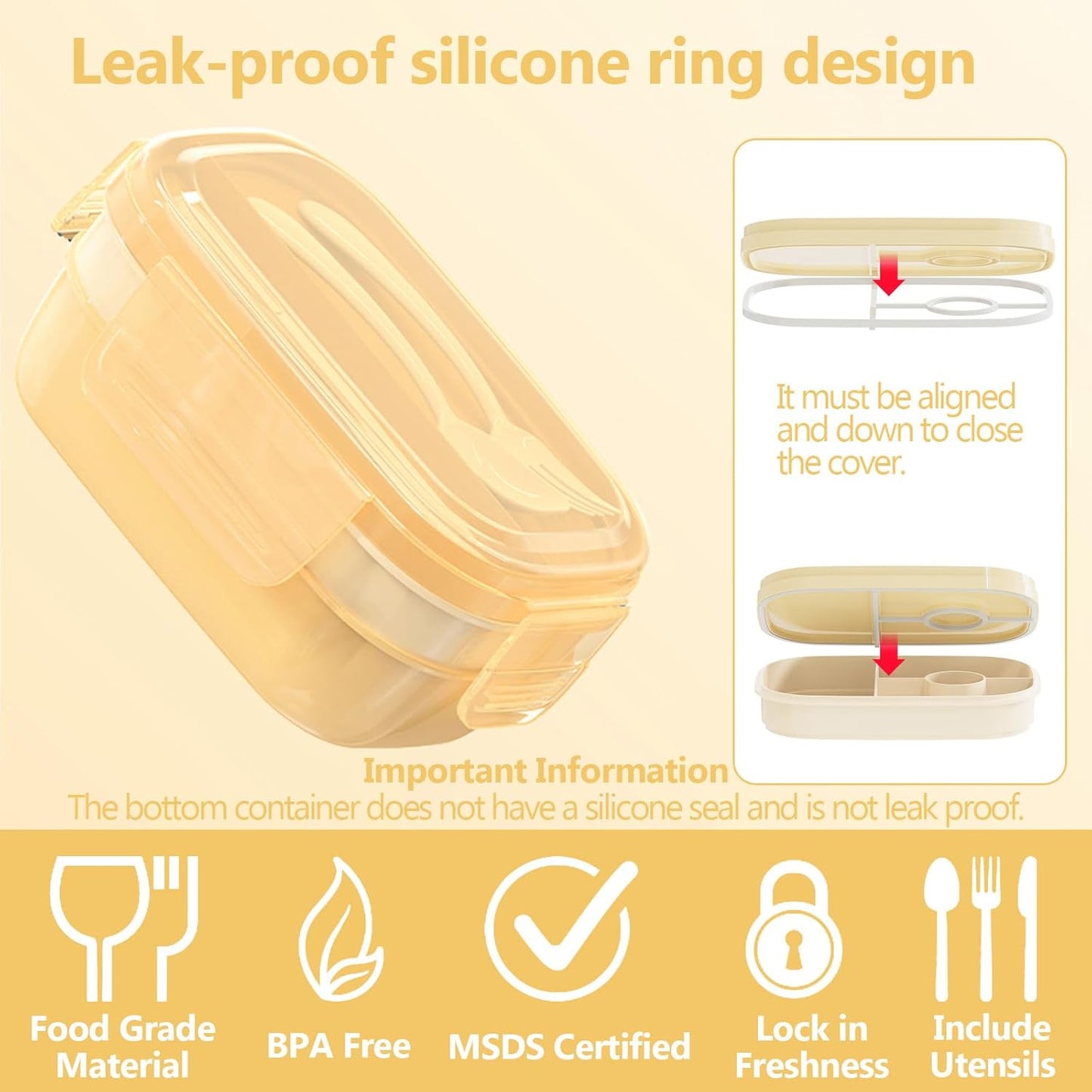 JBGOYON® Bento Lunch Box Set - 3 Stackable Containers for Adults and Kids- Includes Lunch Bag, Leak-Proof and BPA-Free - Built-in Utensil Set and Snack Bag - Dishwasher Safe (Khaki)