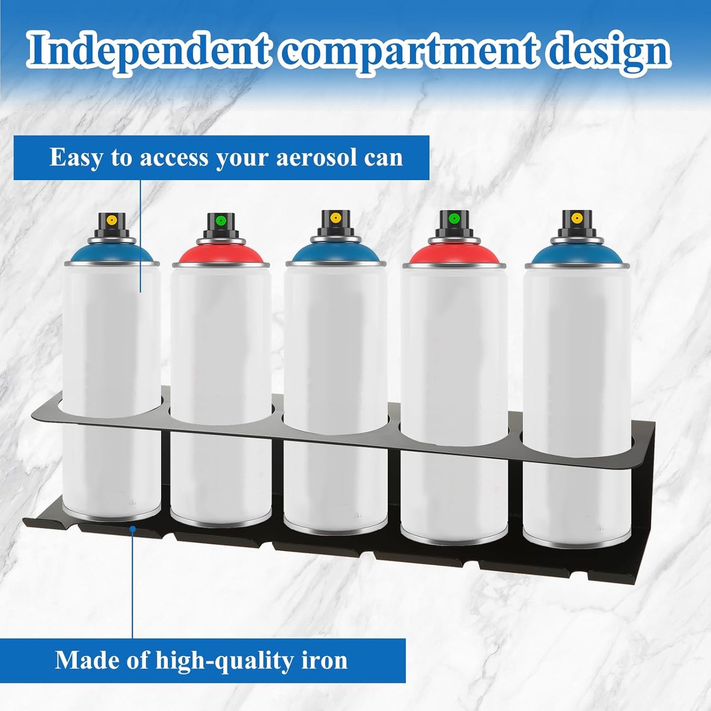 4Pcs Can Holder Rack Organizer Spray Bottle Holder Wall Mount Heavy-Duty Iron Can Storage for Garage And Workspace, Black 16.5×3.5×3.9inch with Five 3-Lnch Diameter Holes