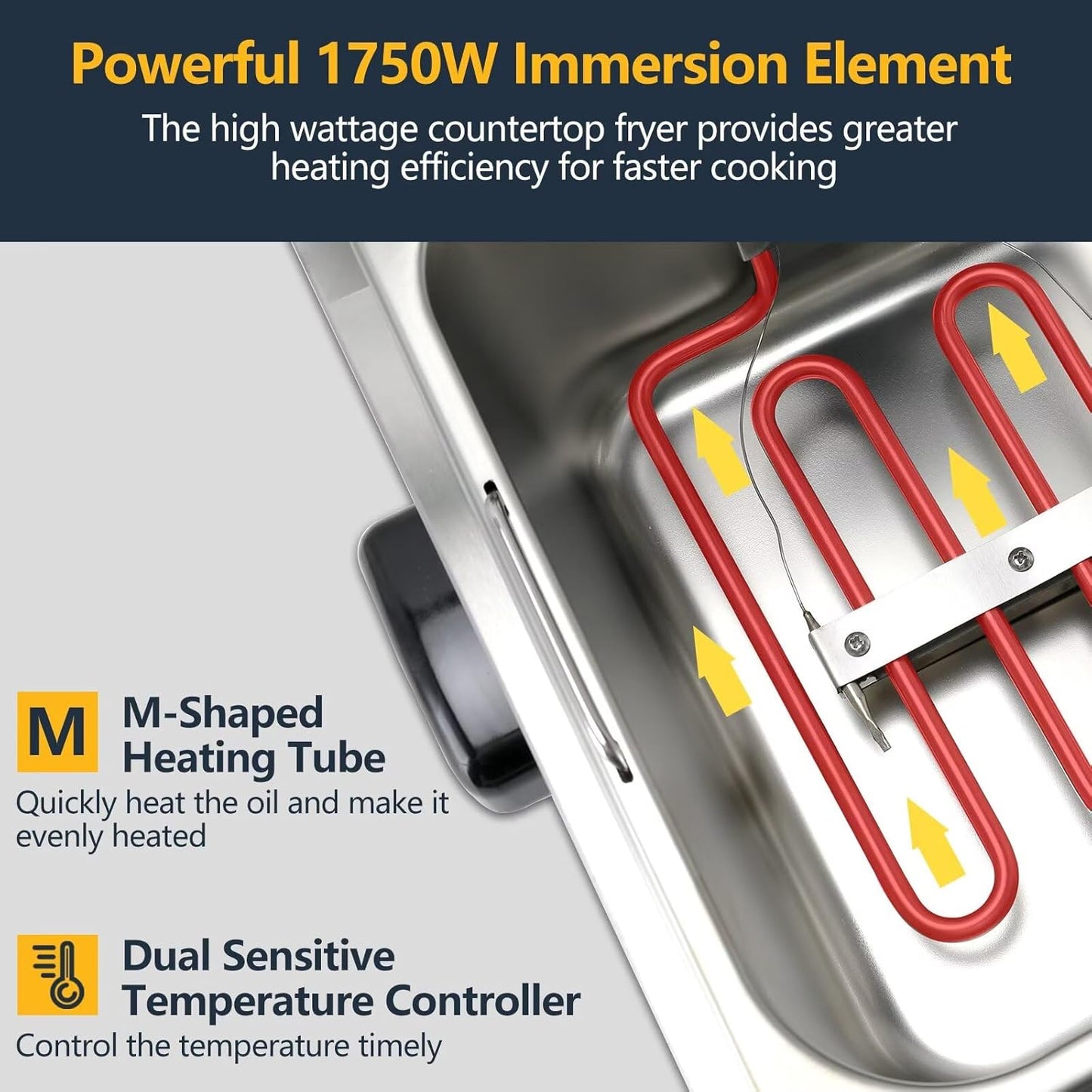 13.6QT Electric Deep Fryer with 6L(6.5QT)Frying Basket&Lid,1750W Stainless Steel Commercial Countertop Single Tank Oil Fryers with Temperature Control&Timer for Home Kitchen Restaurant
