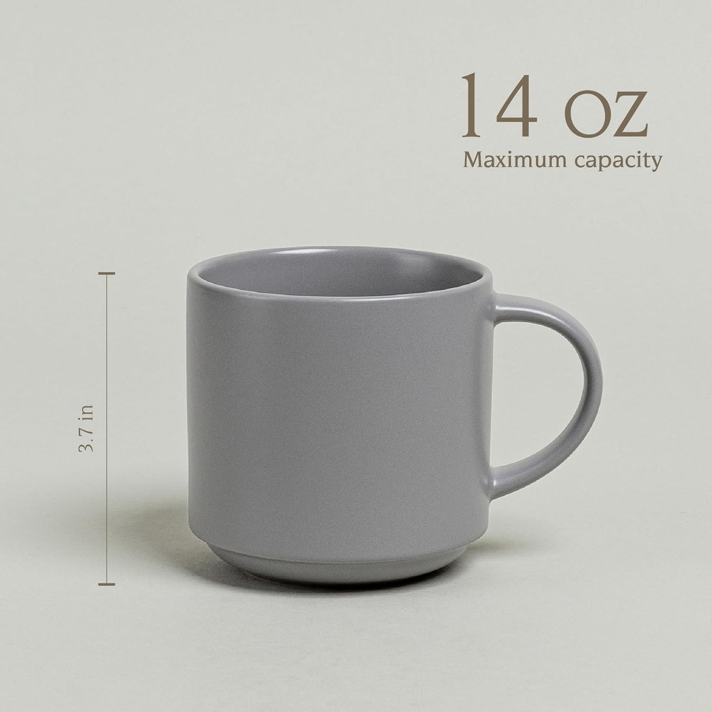 over&back Stackable Stoneware Coffee Mugs - 4-Piece Mug Set - Enjoy the Perfect Cup of Coffee, Tea, Latte, and More - Semi-Matte Charcoal - 14oz