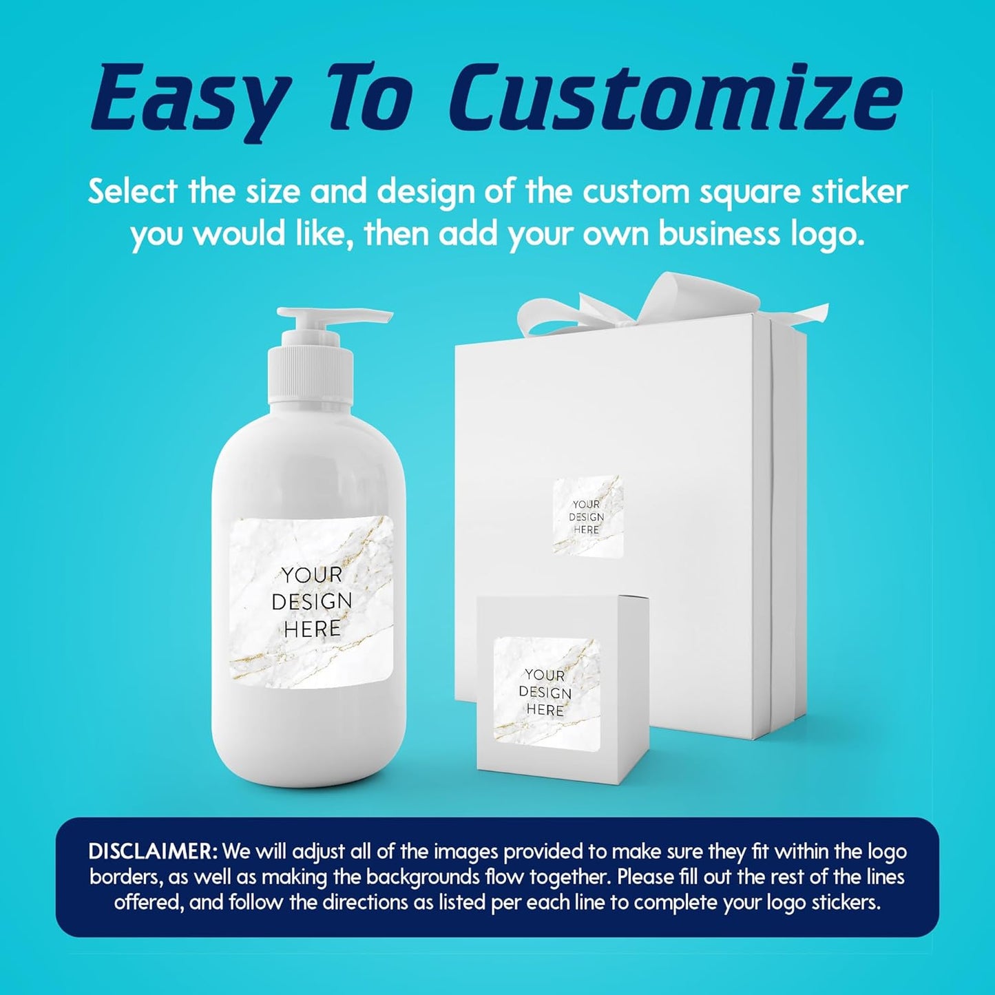 100 Custom Vinyl Stickers - Upload Your own Image, Text, Design, Logo - Personalized Logo Labels for Handmade, Packaging, Bottle, Jars, Candle, Brand Stickers (Gold Marble, 1.5x1.5 Square)