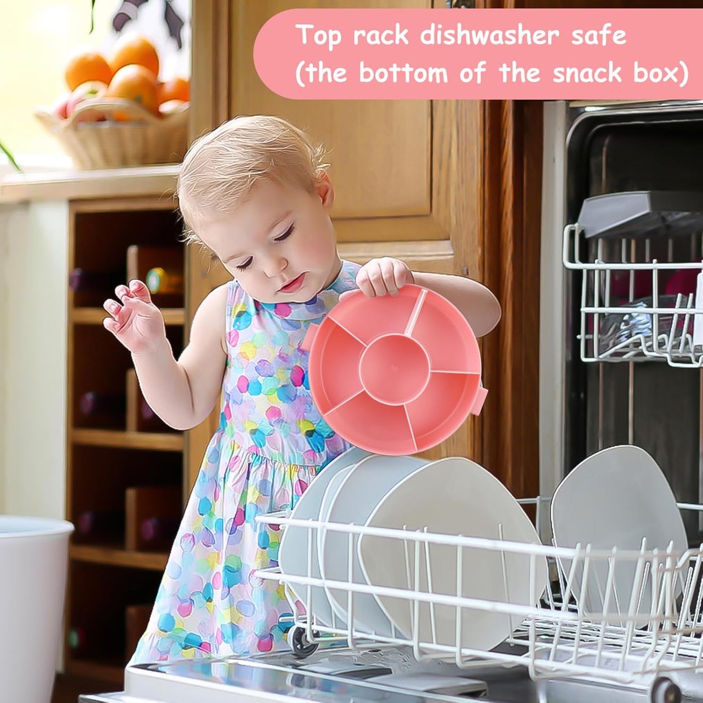 Kids Snack Spinner – Reusable Snack Container with 5 Compartments & Lid, BPA/PVC-Free, Dishwasher Safe, Perfect for Travel, School Lunches & On-the-Go Snacking, Pink