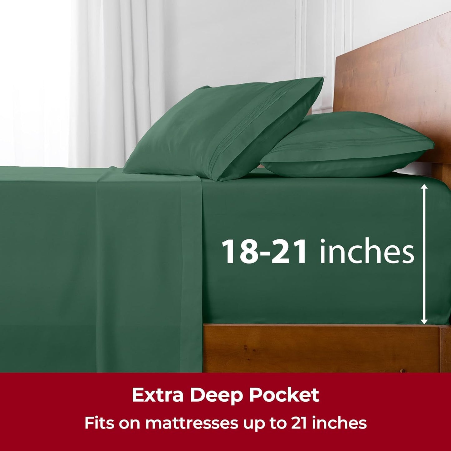 Mellanni Extra Deep Split King Sheets - 5 PC Iconic Collection Bedding - Hotel Luxury, Ultra Soft, Cooling Bed Sheets - Wrinkle, Fade, Stain Resistant (Split King, Emerald Green)