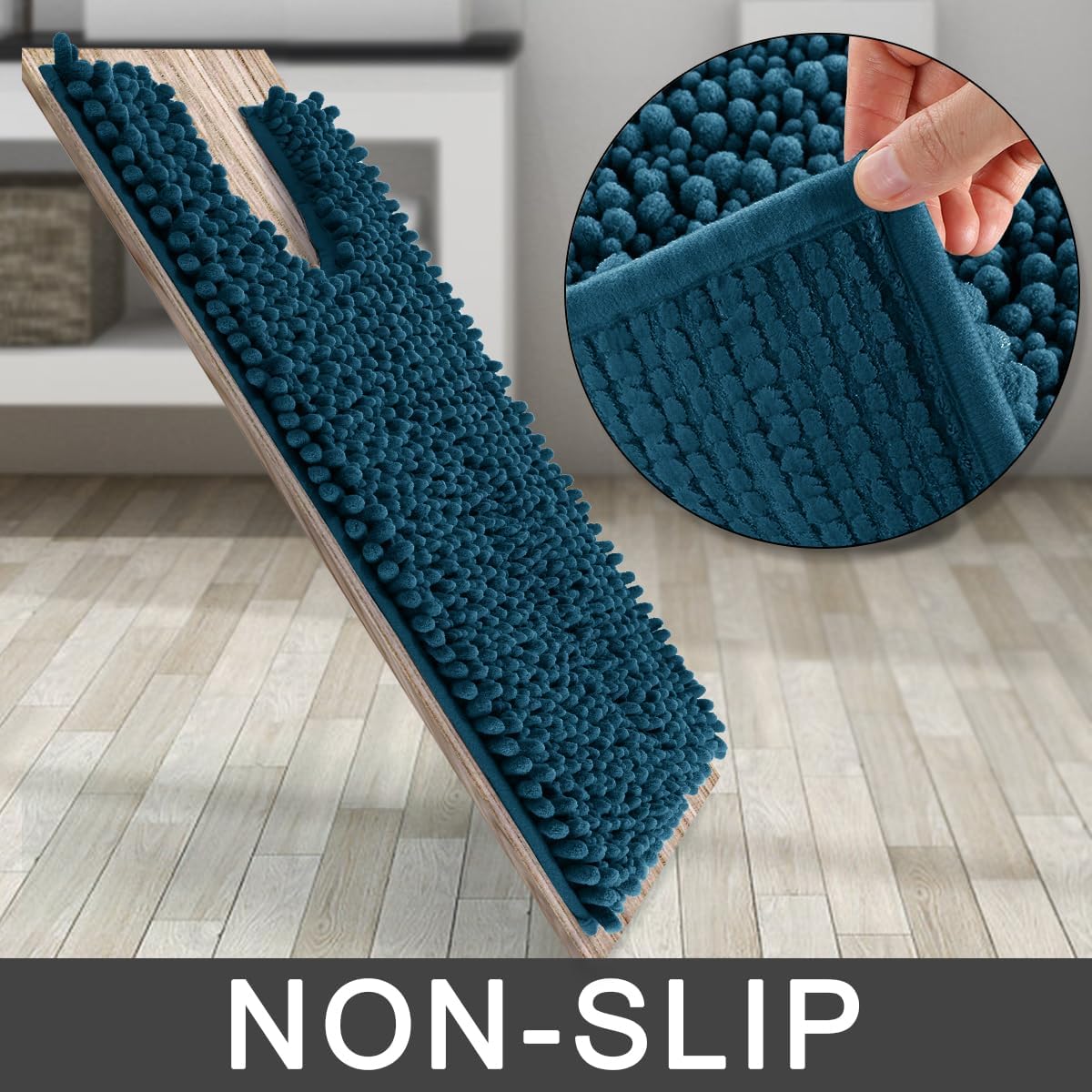 Yimobra Toilet Rug U Shaped Washable 24x20 Inch - Ultra Soft Absorbent Chenille Bath Rugs for Toilet, Quick Dry & Machine Washable, Non Slip Contour Bathroom Mat, Peacock Blue