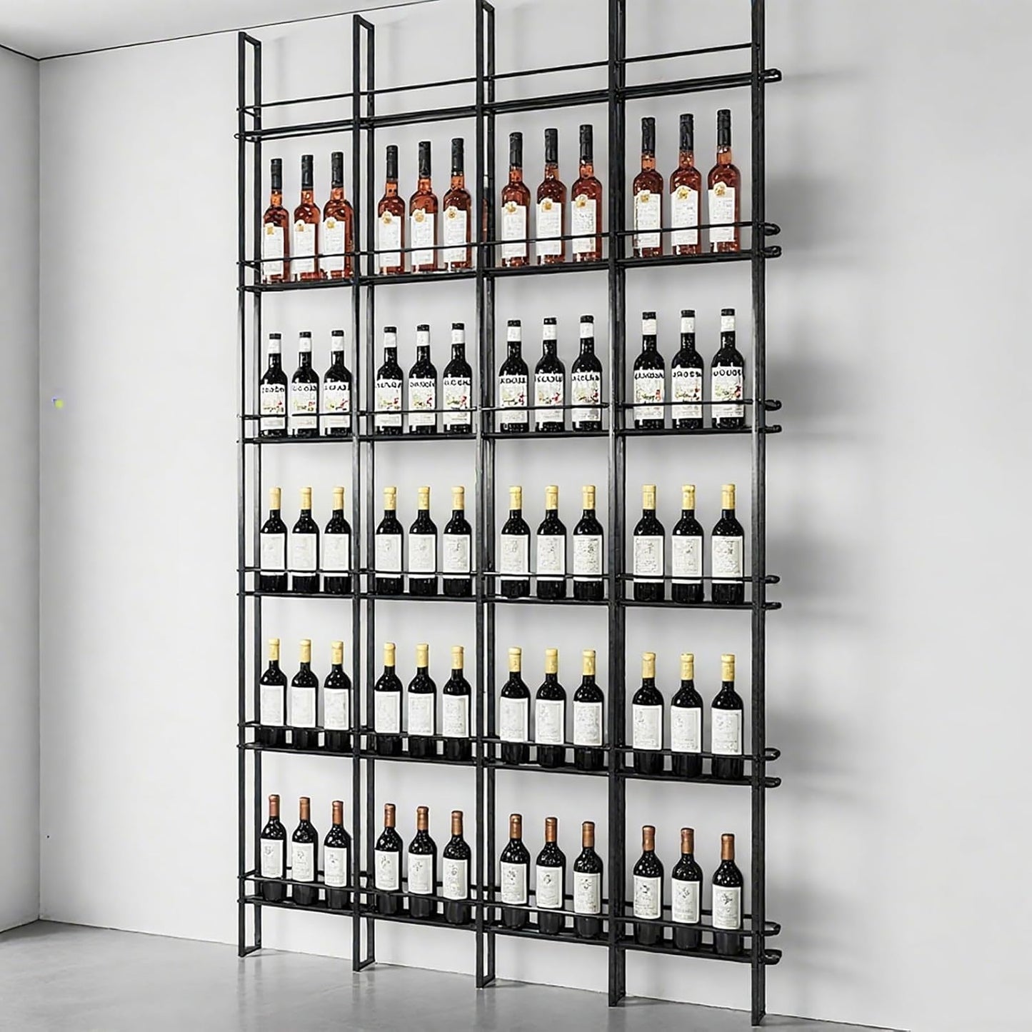 Wine Racks Wall Mounted, 6-Tier Wine Storage Holder, Black Industrial Bar Liquor Bottle Display Shelf, for Home Bar, Kitchen, Dining Rooms, & Wine Cellars (Black, 3 Column)