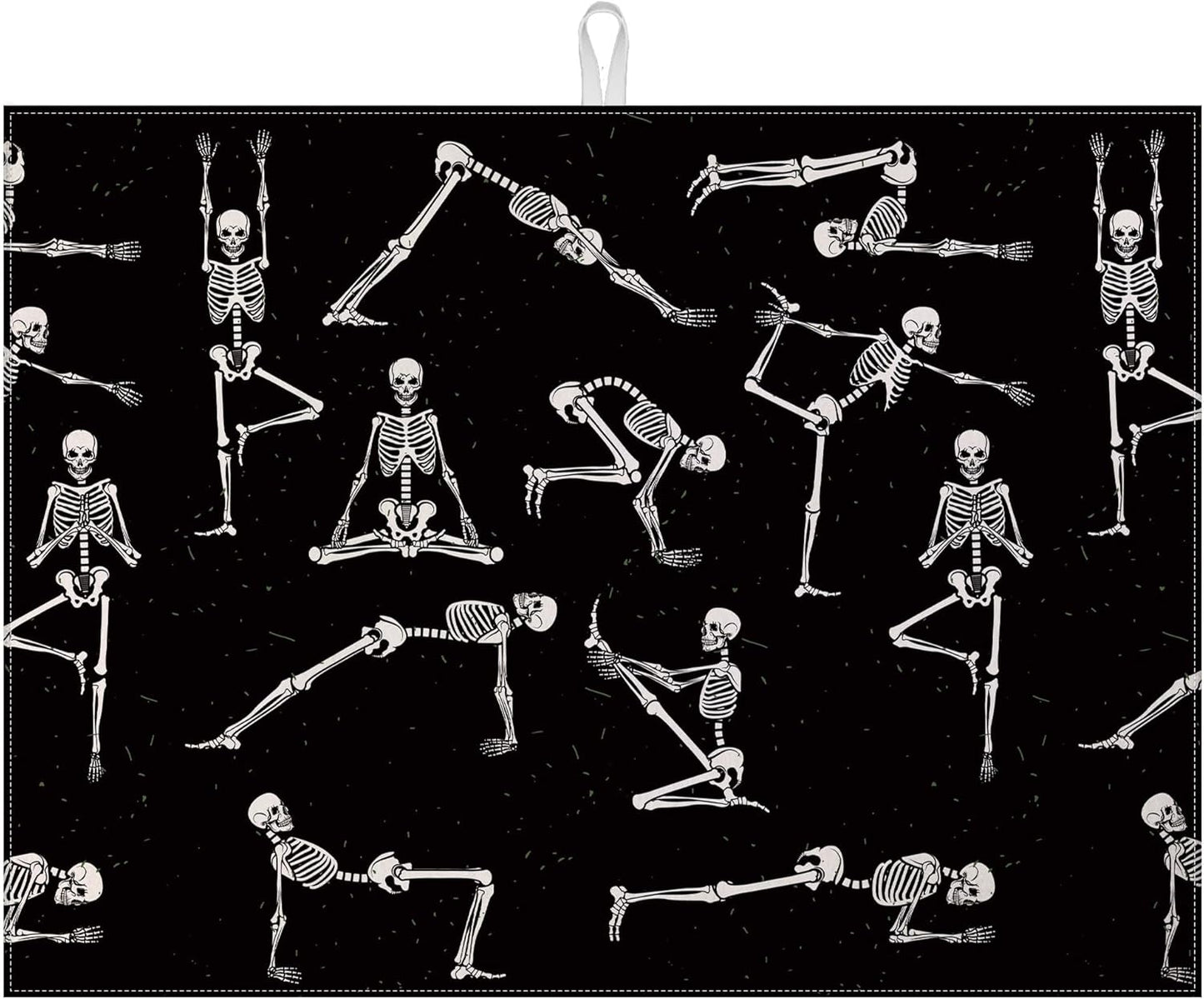 Funny Skull Yoga Dish Drying Mat for Kitchen Counter Microfiber Absorbent Dish Kitchen Drying Mat Draining Reusable Washable for Dishes/Utensils/Counterto