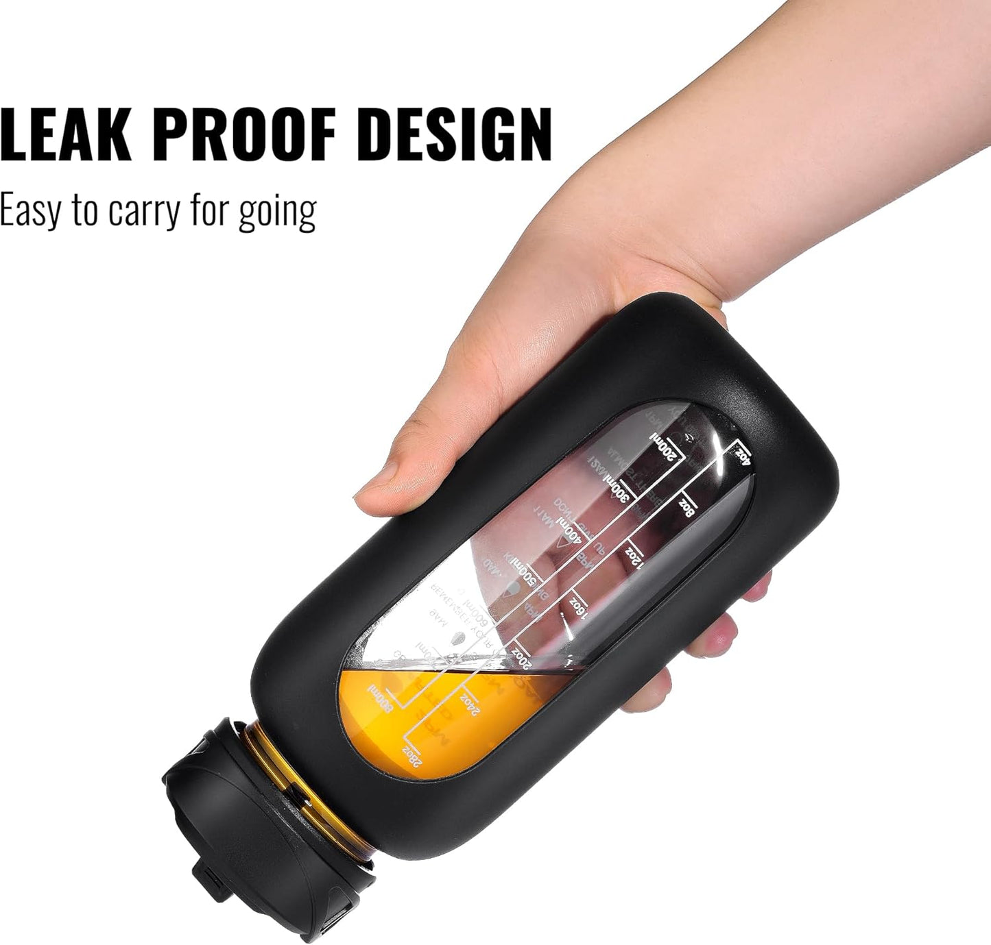 CIVAGO 40 oz Glass Water Bottle with Straw and Handle, Large Sports Motivational Water Bottle Flask with Time Marker and 2 Lids, Leakproof Water Jug Canteen with Silicone Sleeve for Gym,Camelia