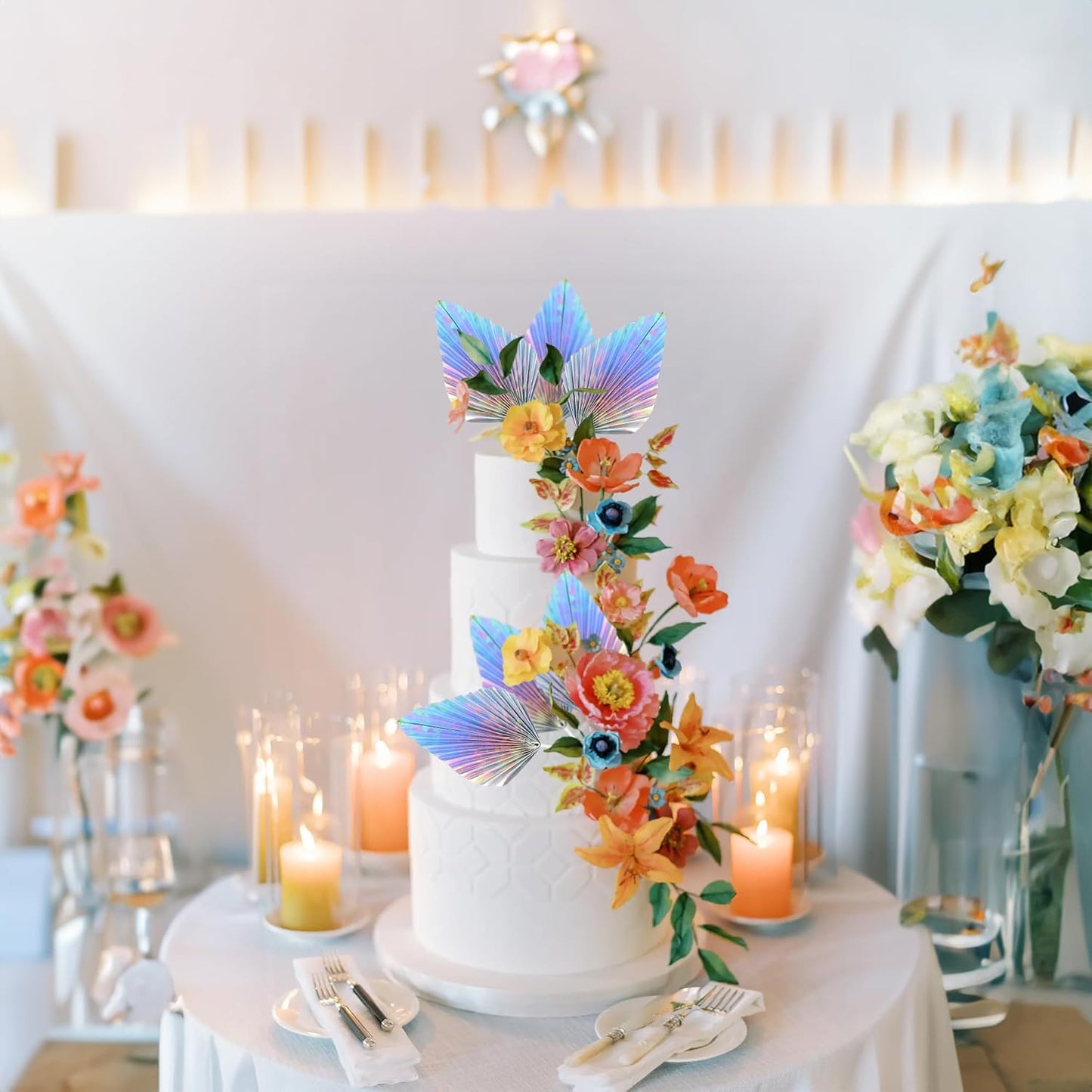 Gyufise 6Pcs Paper Palm Fan Cake Toppers Palm Spear Leaves Fan Cupcake Toppers Cake Insert Decorations Craft DIY Cake Bakeware Decoration for Birthday Party Wedding Party Decor Supplies Laser