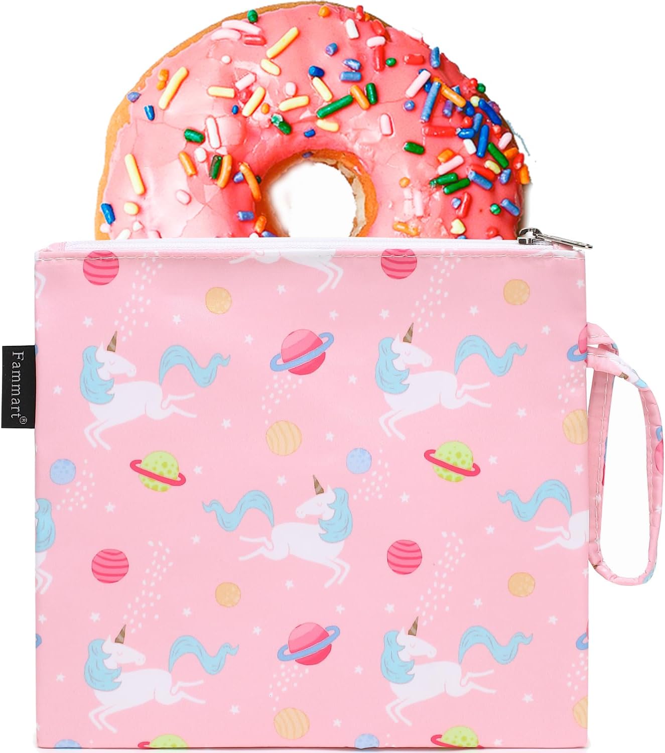 Reusable Sandwich Bag/Snack Bag for Kids & Adults, Dual Layer Lunch Bag with Handle, Washable, Food Safe, BPA Free (1-Pack, Planet Unicorn)