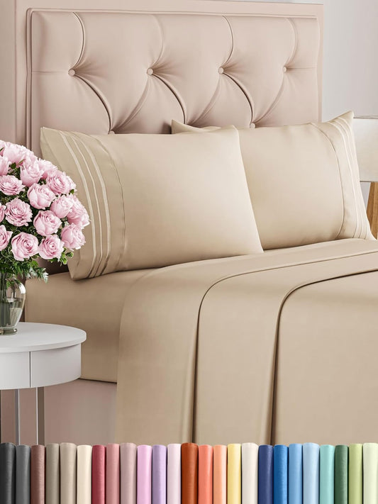 Cal King Size 4 Piece Sheet Set - Comfy Breathable & Cooling Bed Sheets Set - Hotel Luxury Bedding for Women, Men, Kids, Teens, Boys & Girls - Deep Pockets, Ultra-Soft, Wrinkle Free - Oeko-Tex - Cream