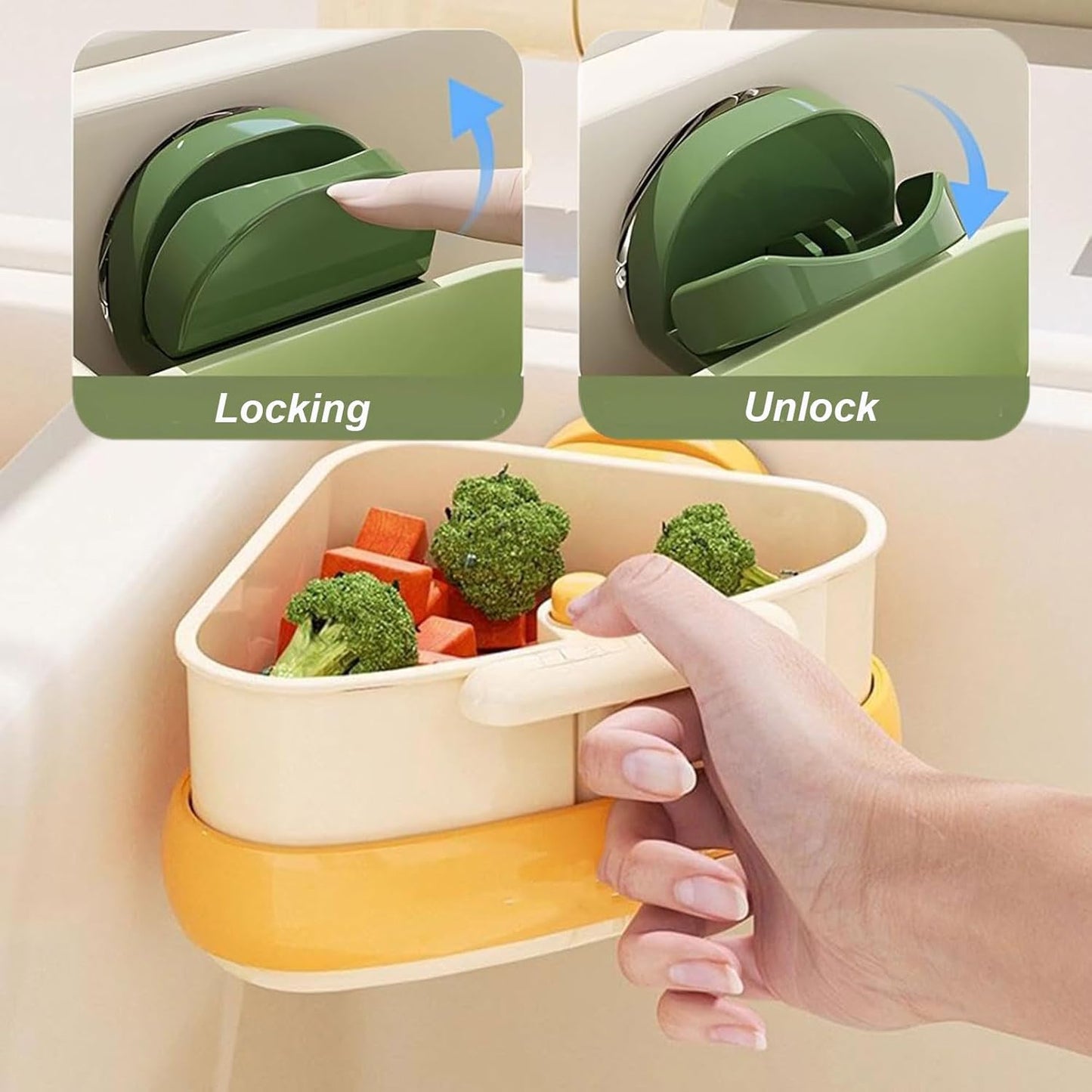 Suction Cup Sink Corner Rack, Triangular Sinks Basket Shelf, Automatic Dumping Corner Sink Strainer with Drain Hole, Food Waste Catcher (Green)
