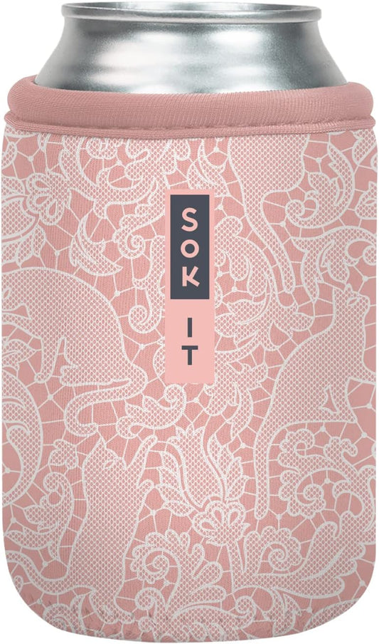 Sok It CanSok Sleeve for Beer & Soda Insulated Neoprene Cover (Paisley Pink Cats, 12oz Can Sleeve)