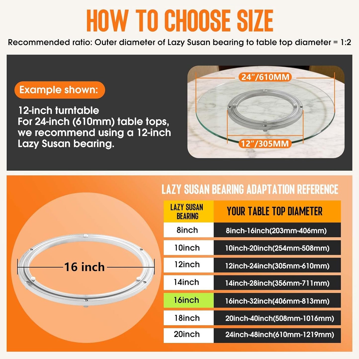 Pisman Aluminium Alloy Turntable Bearing, Heavy Duty Lazy Susan Rotating Bearing Turntable,Smooth Swivel Plate Hardware for Round Dining Table,DIY. Silent Rotating Base Only(16inch)