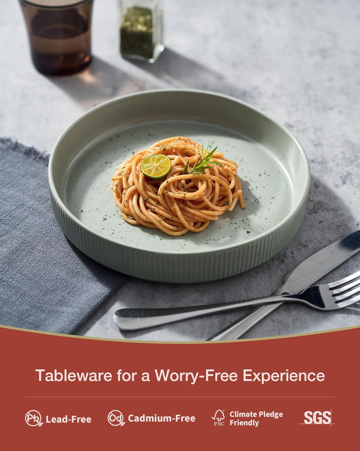 famiware Star 7.5" Pasta Bowls Set, Salad Bowl Set of 4, Double Reactive Glaze, Stackable, Ideal for Your Friend for Housewarming, Festivals, Light Green