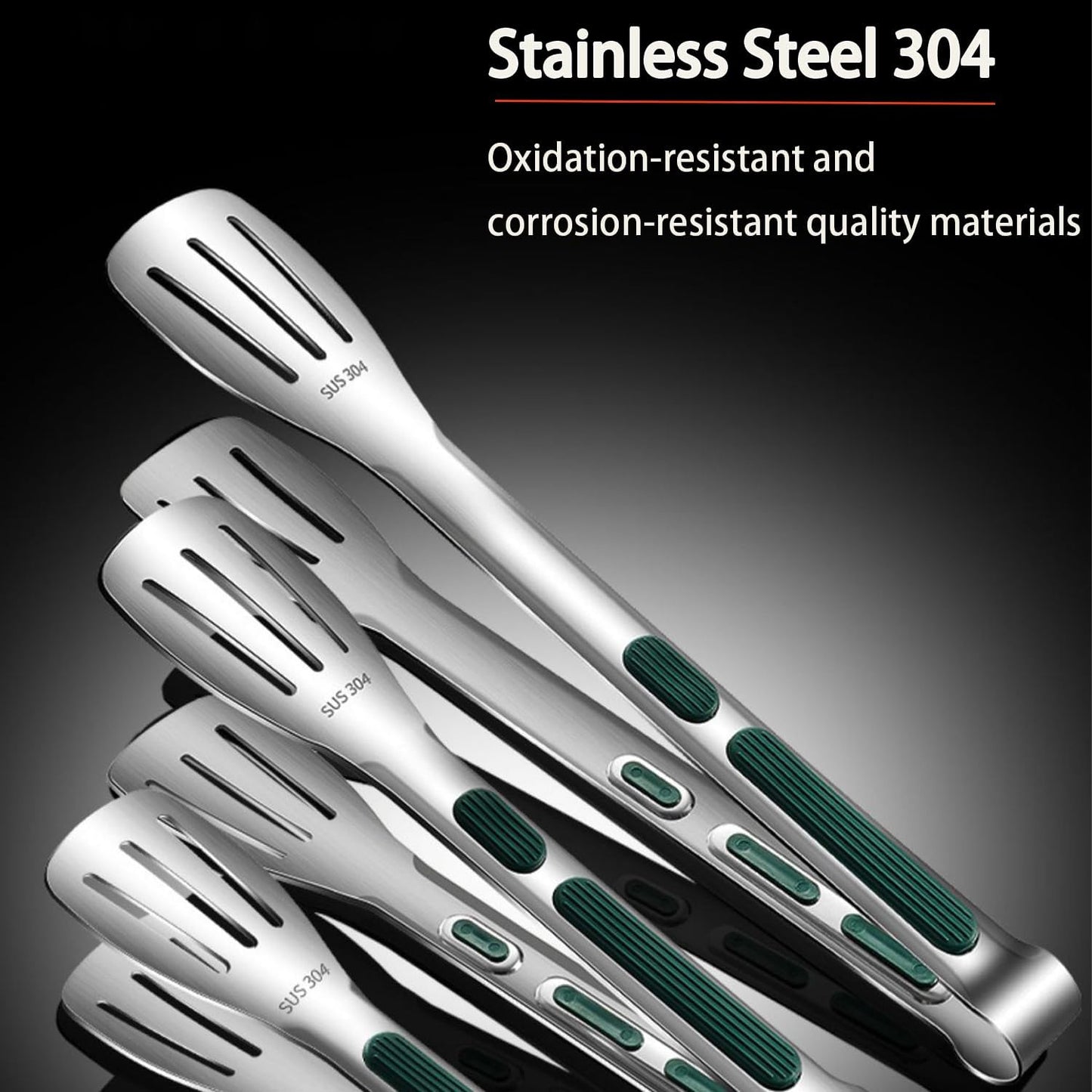 Stainless Steel Kitchen Tong Set - Anti-Slip Heat-Resistant Grip, Widened 3-Line Slotted Heads for Easy Clamping (Steaks, BBQ, Pasta, Salads), Easy Clean 3-Piece Set (6/9/11 Inches) for Versatile Use