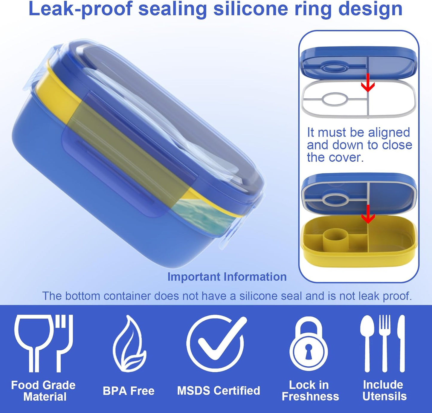 JBGOYON® Blue Bento Lunch Box Set - 3 Stackable Containers for Adults and Kids - Includes Lunch Bag, Leak-Proof and BPA-Free - Built-in Utensil Set and Snack Bag - Dishwasher Safe