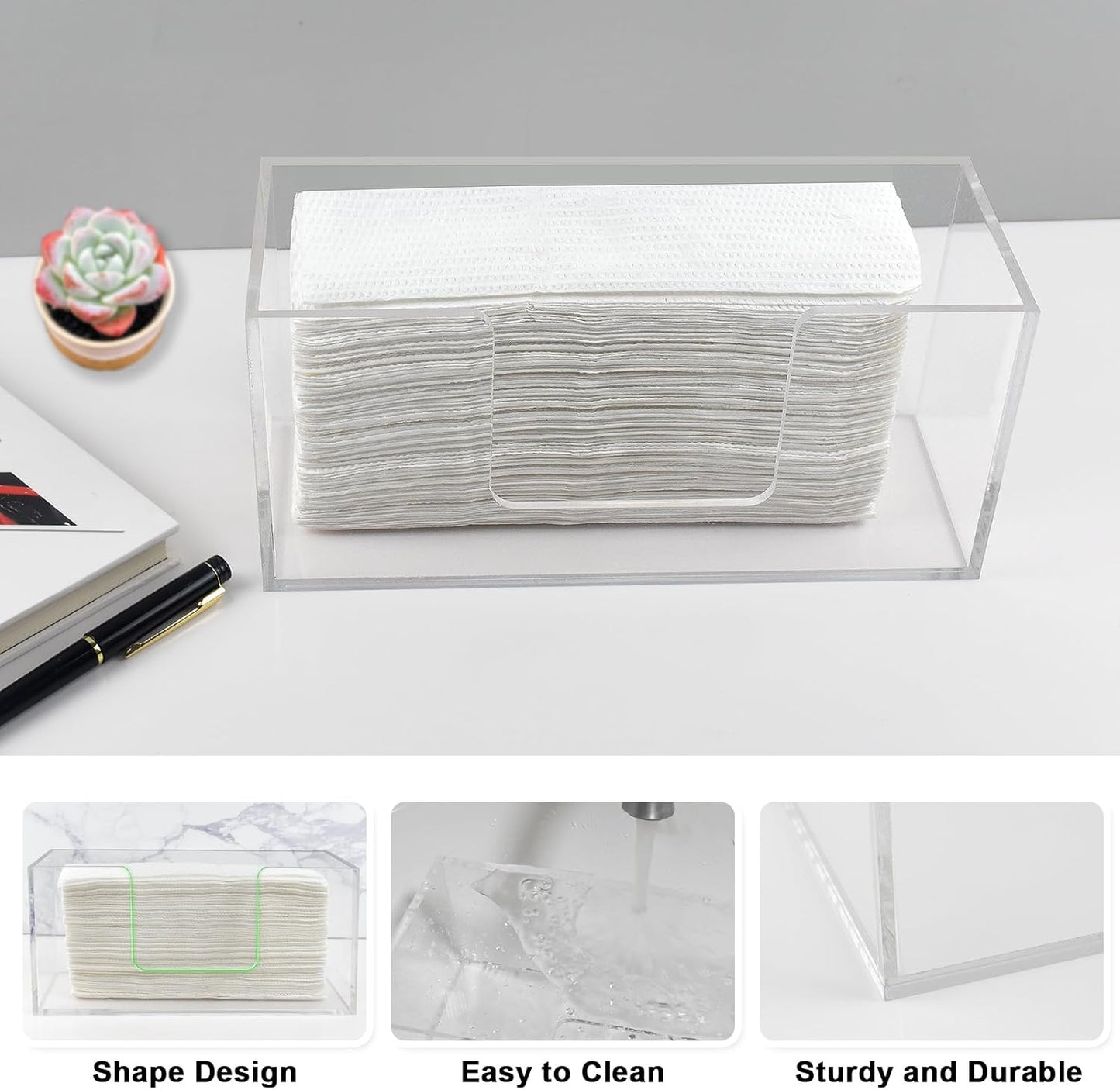 2Pack Acrylic Paper Towel Dispenser, Napkin Holder for Bathroom, Kitchen & Countertop – Paper Towel Holder Z-Fold/C-Fold/Multi-Fold Holder, Shatter-Resistant & Space-Saving (2)