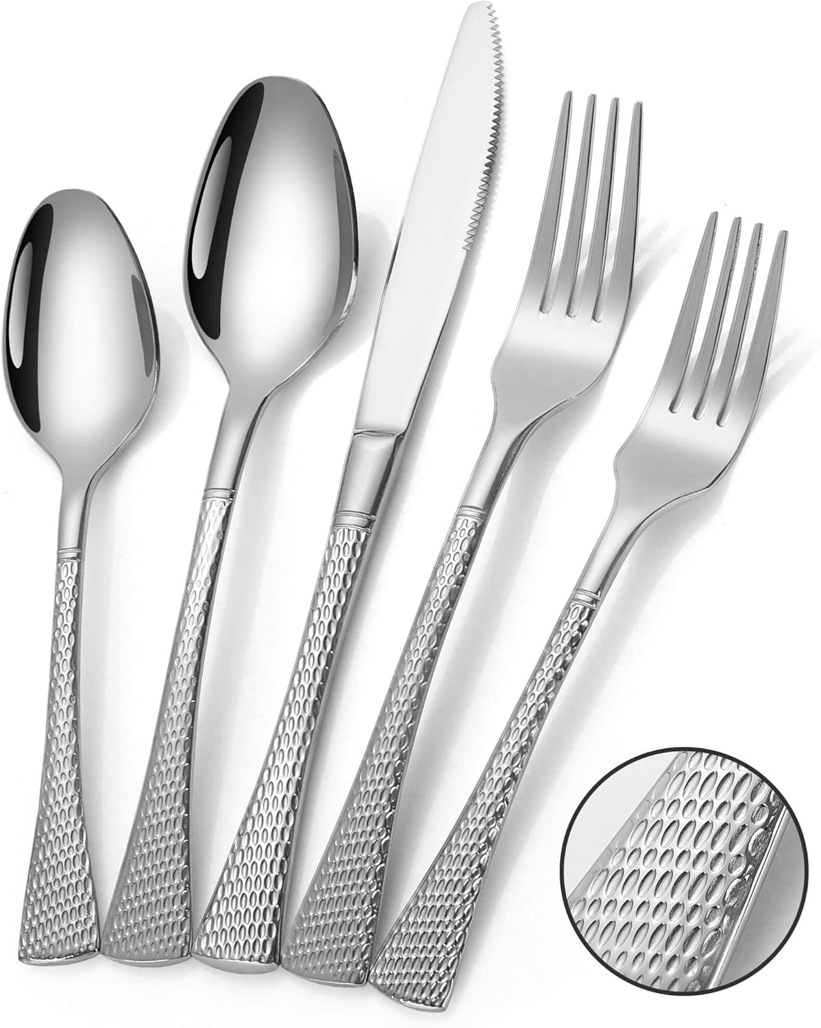 Hammered Silver Silverware Set for 8,Stainless Steel 40-Piece Modern Cutlery Set,Mirror Polished Heavy Duty Flatware Set Utensil Set,Knives Spoons and Forks Set,Dishwasher Safe