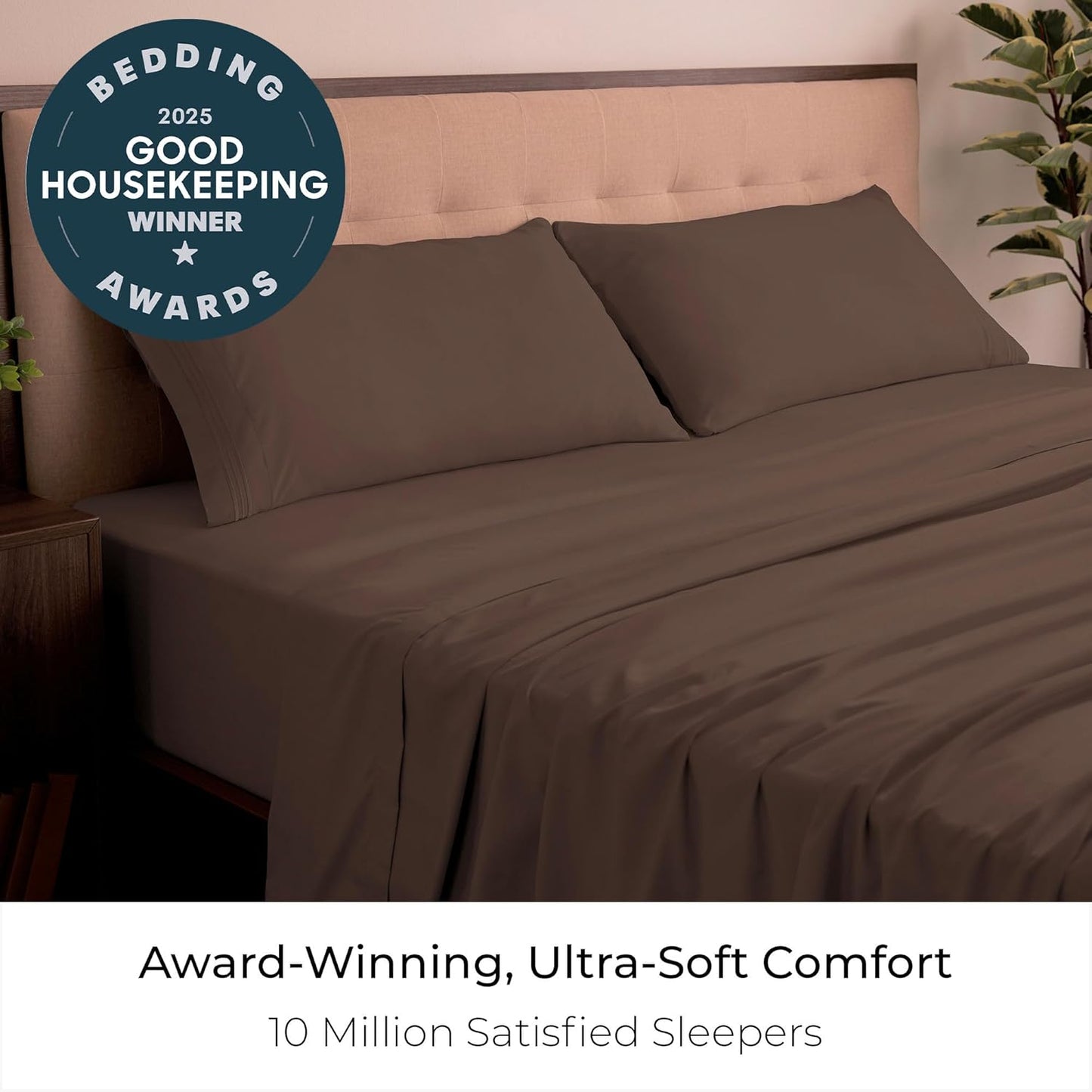 Mellanni King Sheets Set - 4 PC Iconic Collection Bedding - Hotel Luxury, Extra Soft, Cooling Bed Sheets - Wrinkle, Fade, Stain Resistant (King, Brown)