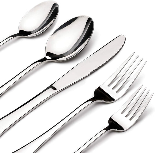 Silverware Set for 8, 45 Piece Stainless Steel Flatware Cutlery Fork and Spoon Set with Serving Utensils Set, Dishwasher Safe, Gift Package for Wedding Housewarming
