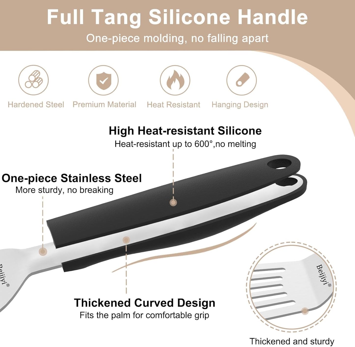 Beijiyi 2 Pack Fish Spatula Set, Stainless Steel Slotted Turner for Flipping Fish, Egg, Burgers, Metal Spatulas for Kitchen and Grilling Thickened Cooking Utensils with Silicone Handle, 13.3" & 11.3"