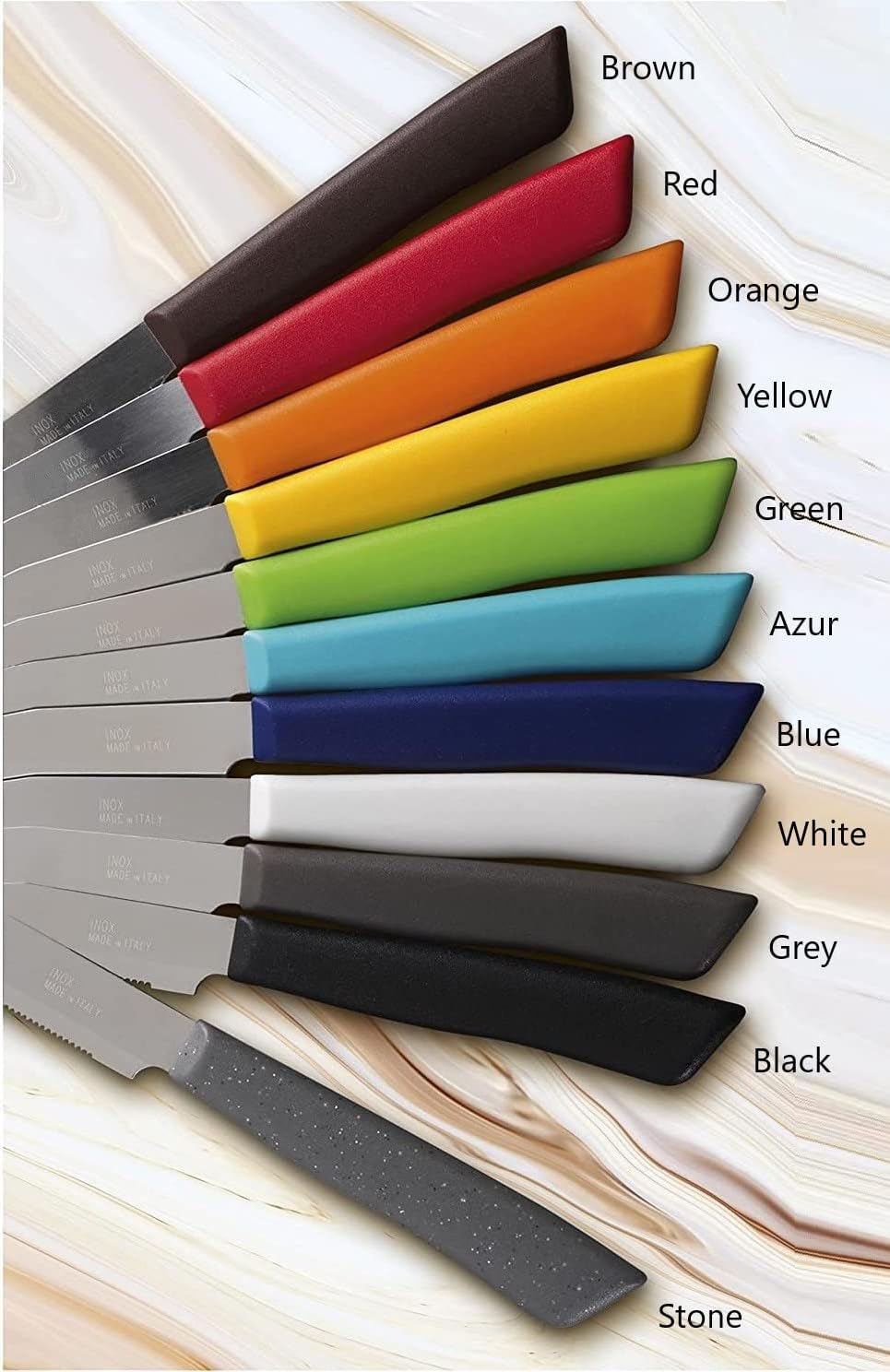 Tredoni 6 kitchen Knives - 4.3"/11cm Italian Stainless Steel Serrated Vegetable/Steak/Table Knife Cutlery, Rounded Tip (Green)