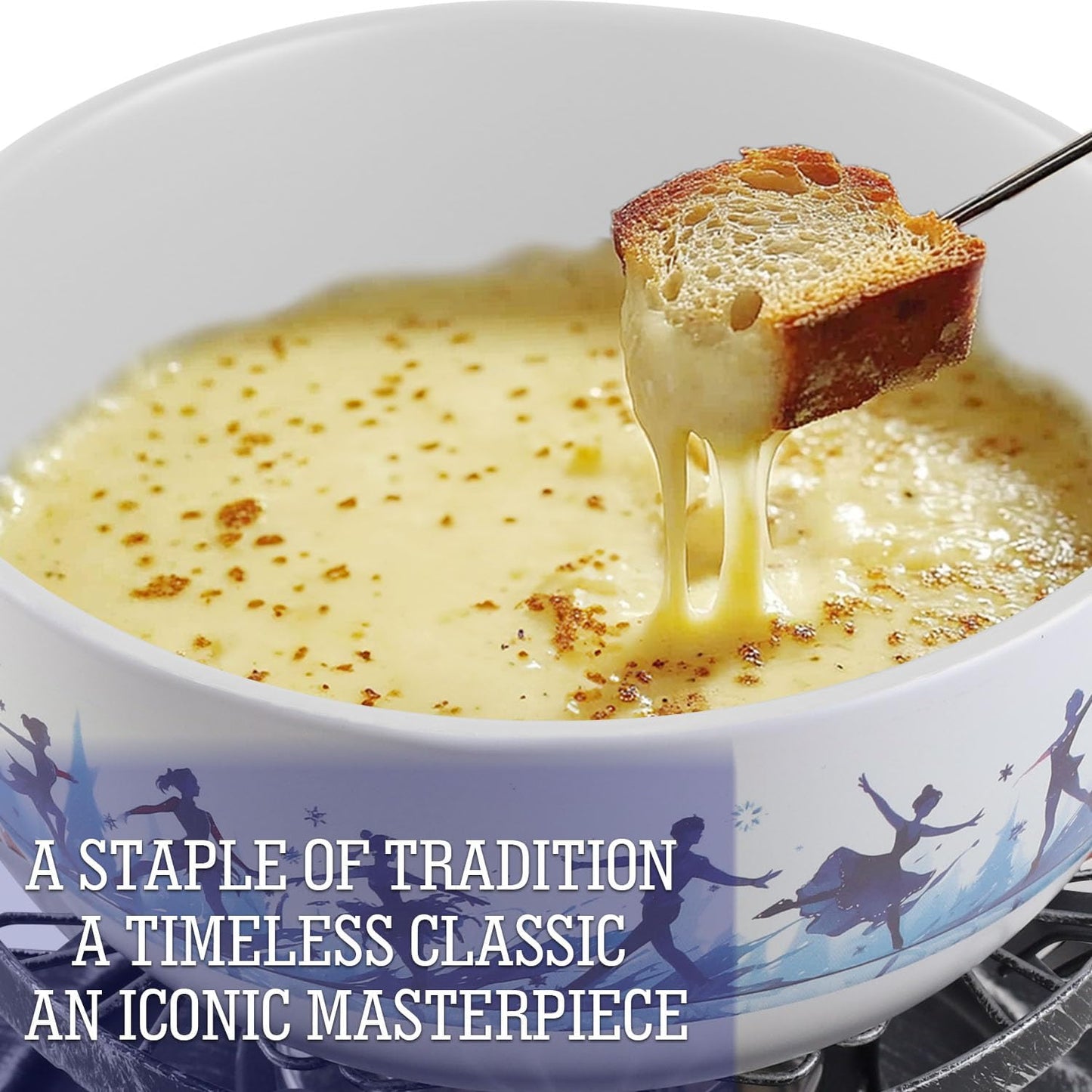 Artestia Swiss Fondue Set for Party - 2L Large Capacity Cheese Fondue Pot Melting Chocolate, Ceramic Fondue Pot, 6 Fondue Forks, Christmas, Wedding Gifts (AR-83107 (Ice Dancer))