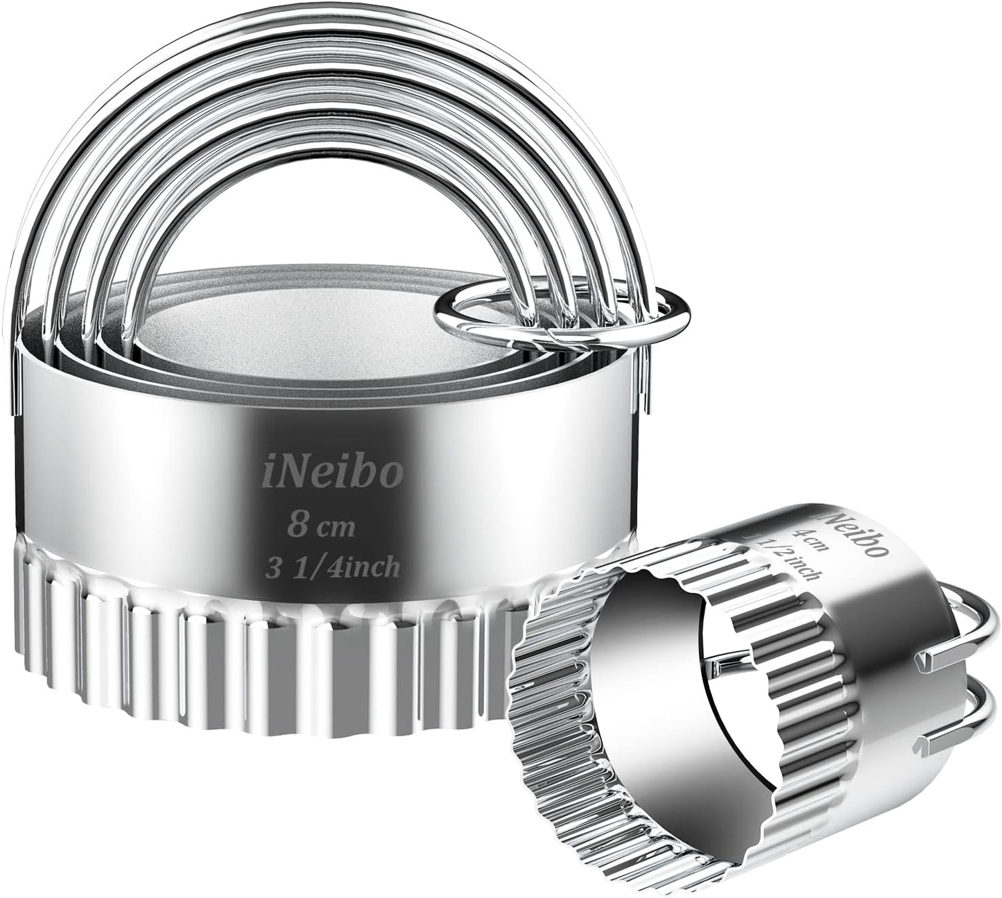 iNeibo Fluted Edge Biscuit Cutter Set - Round Circle Scone, Pastry, and Dough Cutters for Baking, Dumpling Skin, and Fondant
