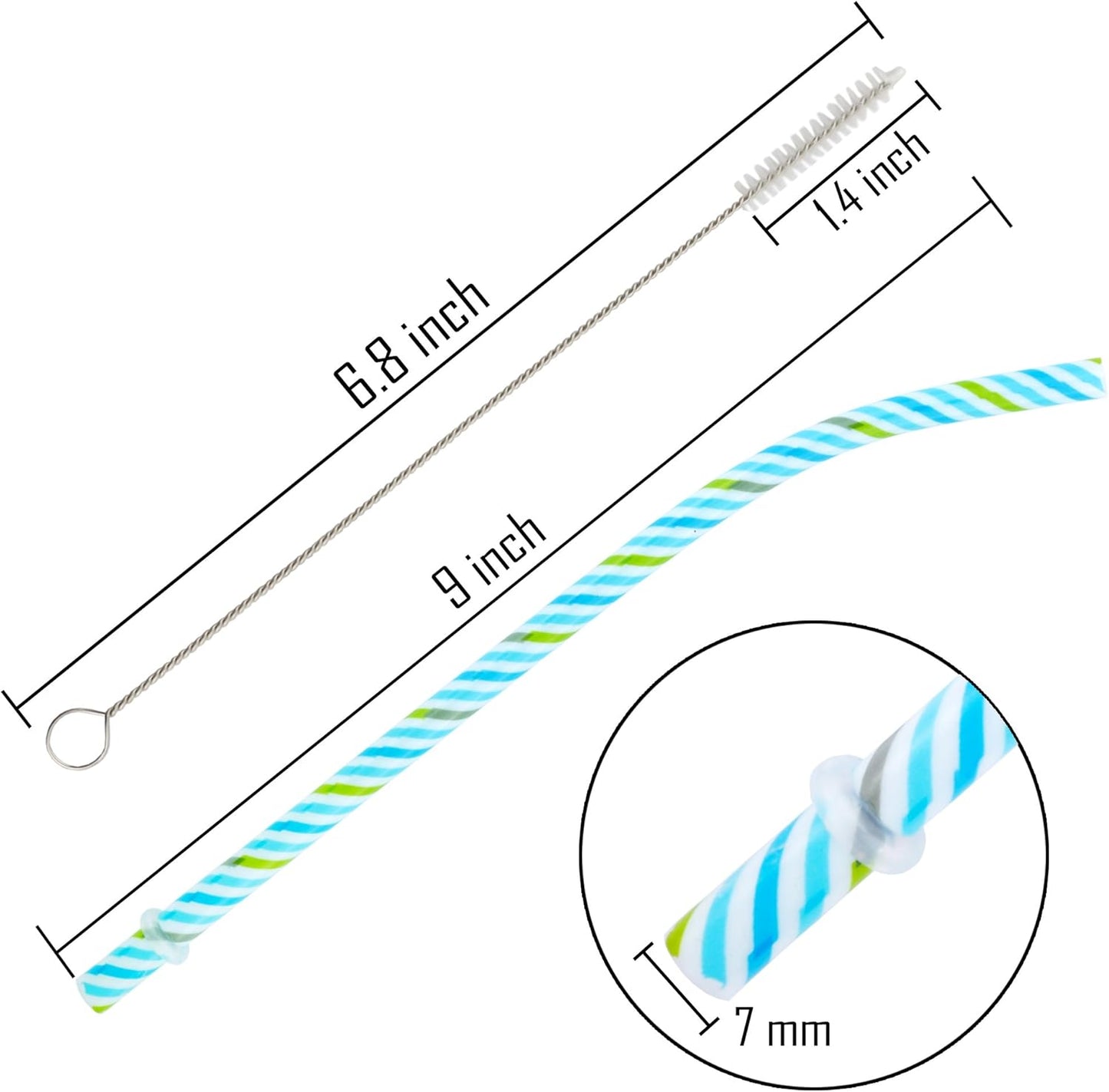 JANYUN 30 Pieces Reusable Plastic Straws BPA-Free 9" Colorful Printing Hard Platic Stripe Drinking Straw for Mason Jar Tumbler Family or Party Use Cleaning Brush Included(Random Pattern) (Bent)